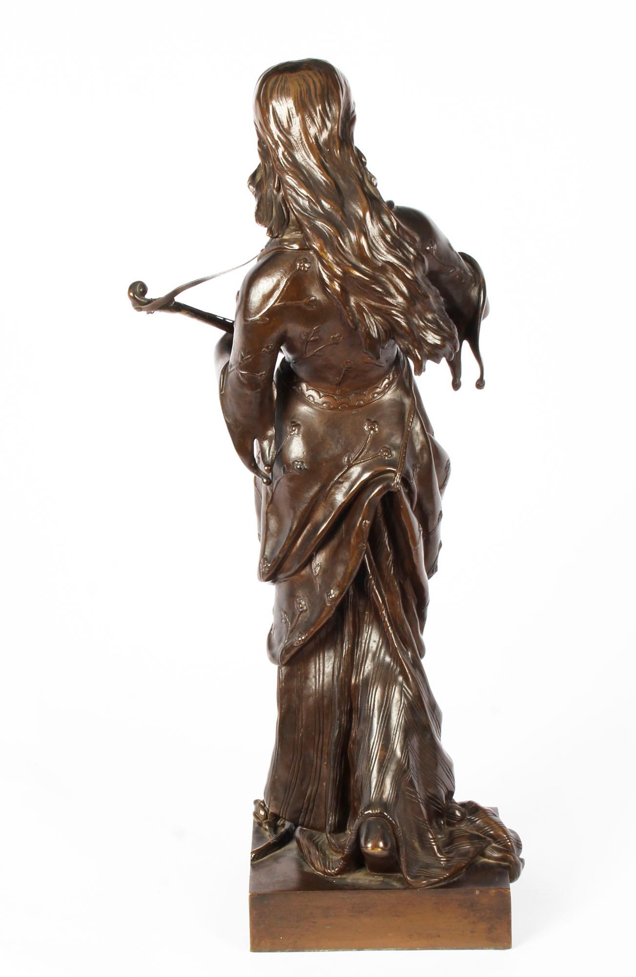 Antique Bronze Maiden Playing a Lute, by Albert Ernst Carrier, 19th Century 7