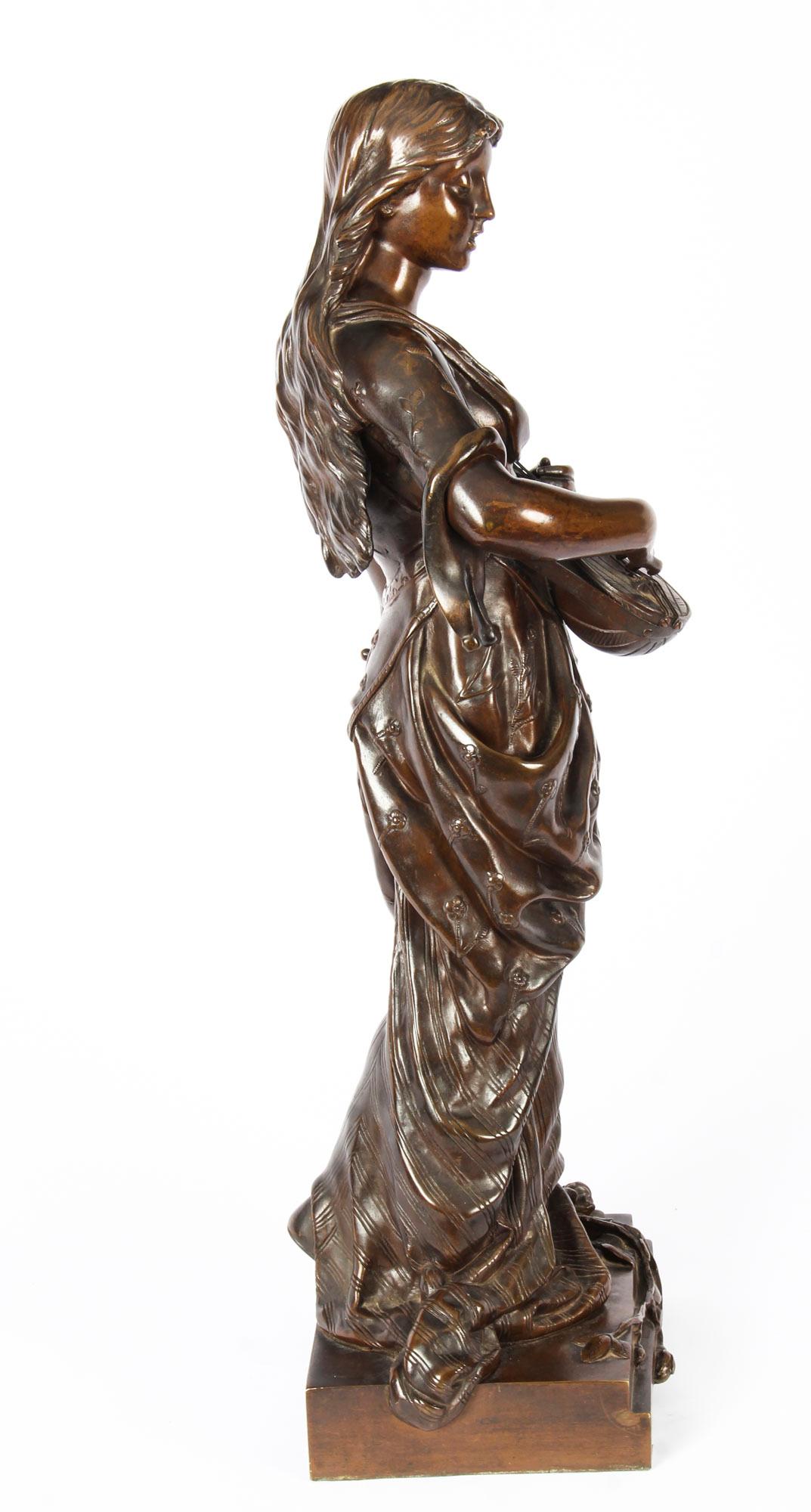 Antique Bronze Maiden Playing a Lute, by Albert Ernst Carrier, 19th Century 8