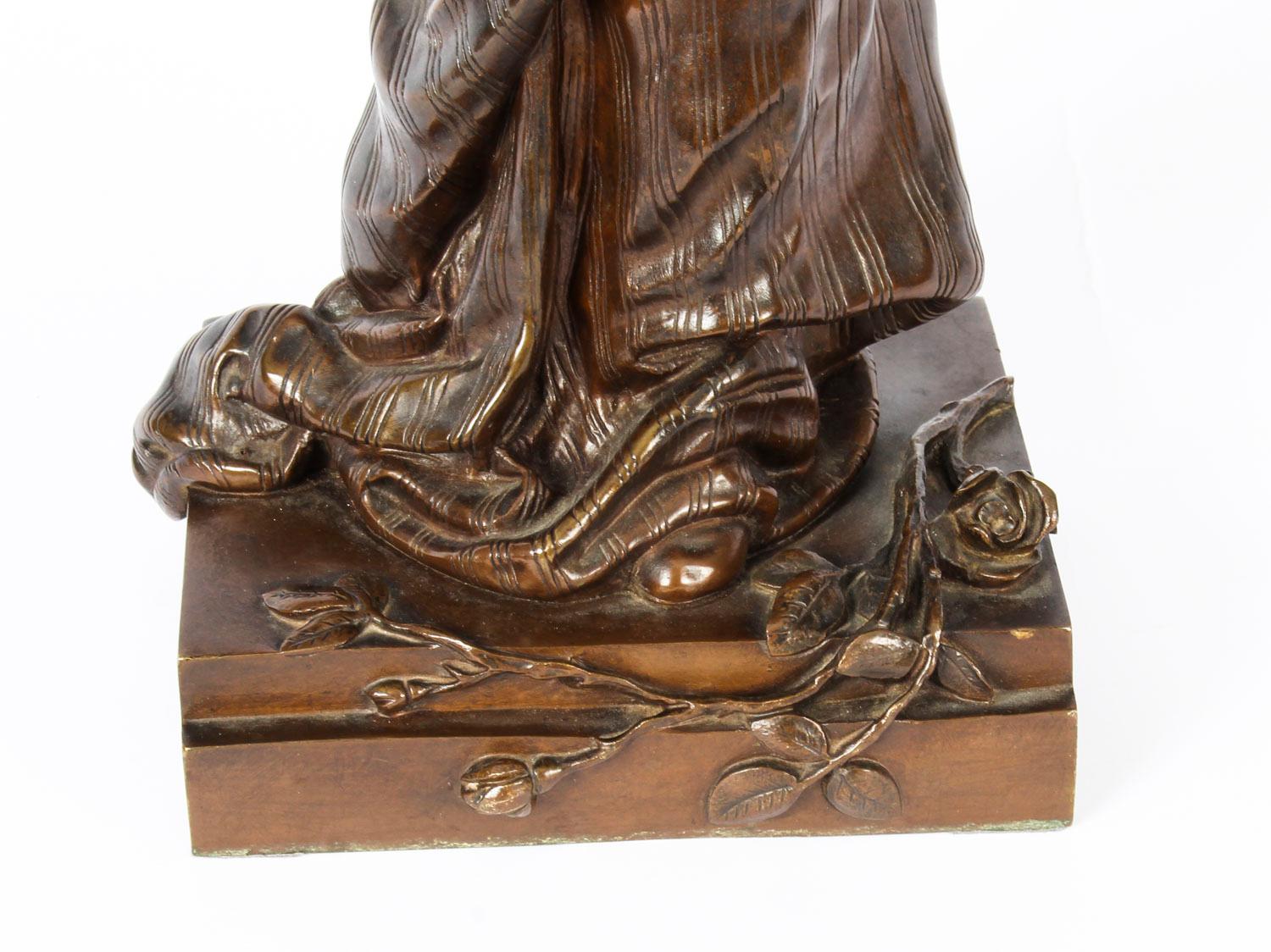 Antique Bronze Maiden Playing a Lute, by Albert Ernst Carrier, 19th Century 10