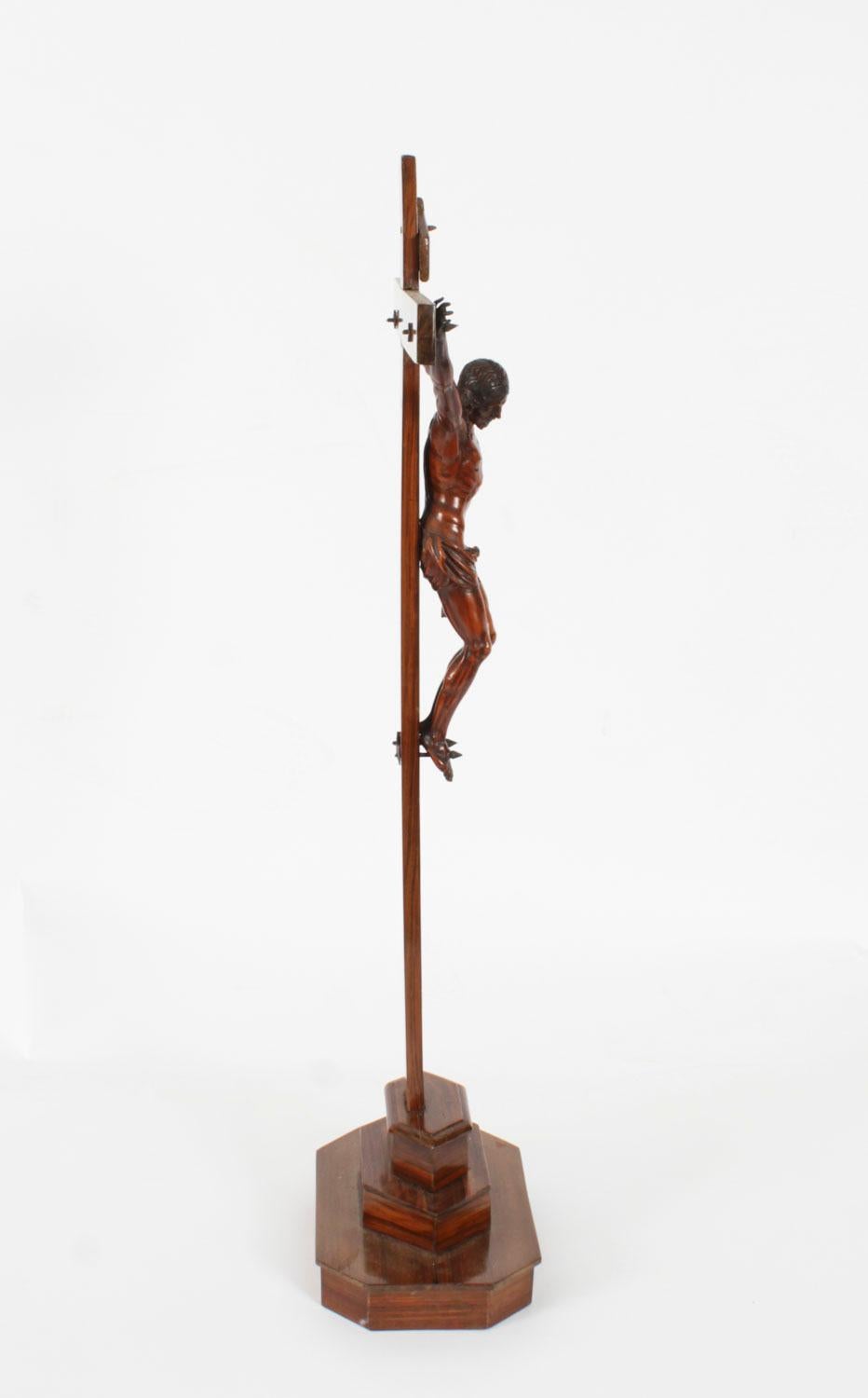 Antique 2ft French Box Wood Corpus Christi Olive Wood Cross & Base 17th Century For Sale 3