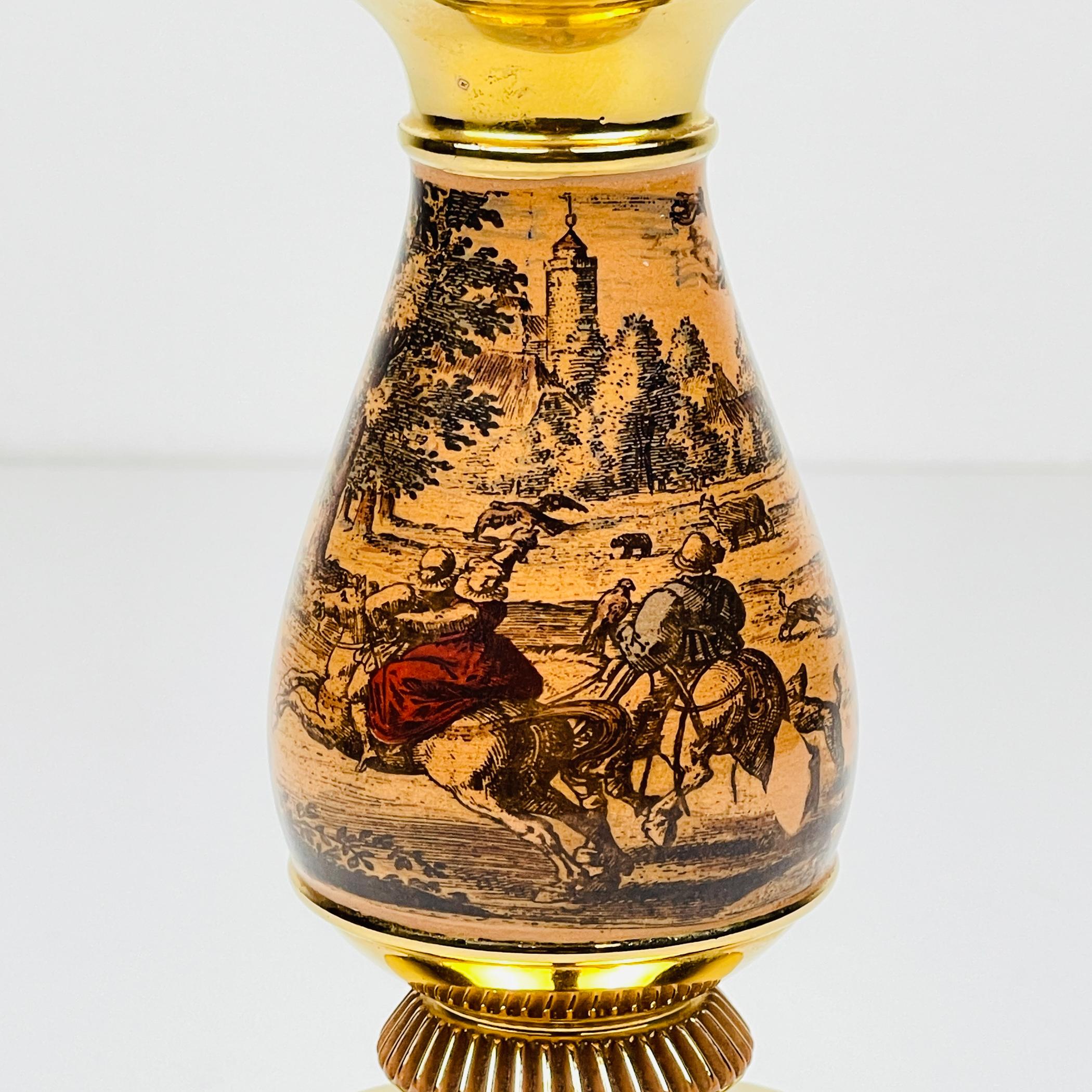 Antique 3 arm table lamp Hunting by C. Florentine, Italy 1950s For Sale 4