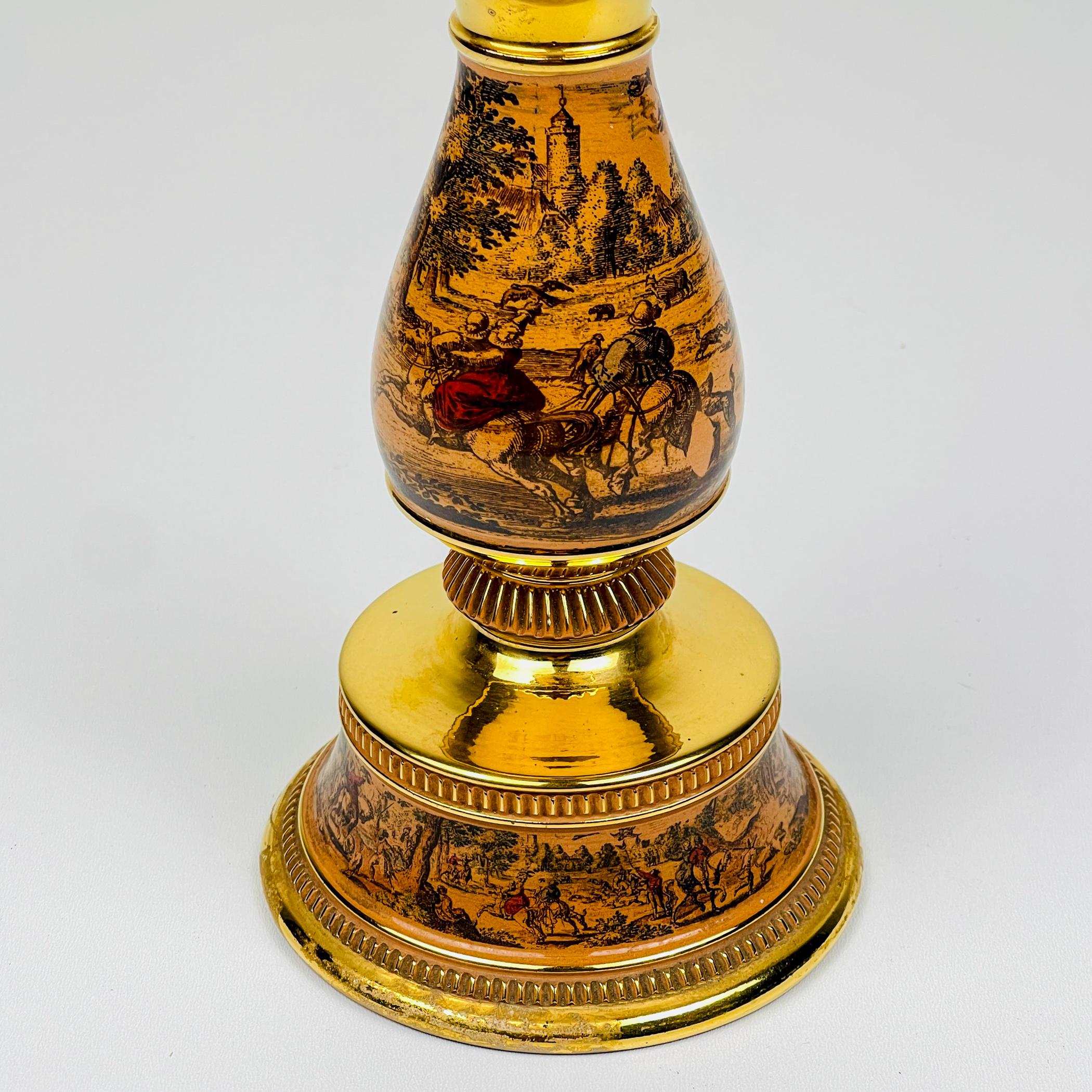 Italian Antique 3 arm table lamp Hunting by C. Florentine, Italy 1950s For Sale