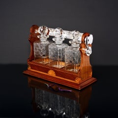 Antique 3-Bottle Satinwood and Silver-Plated Tantalus