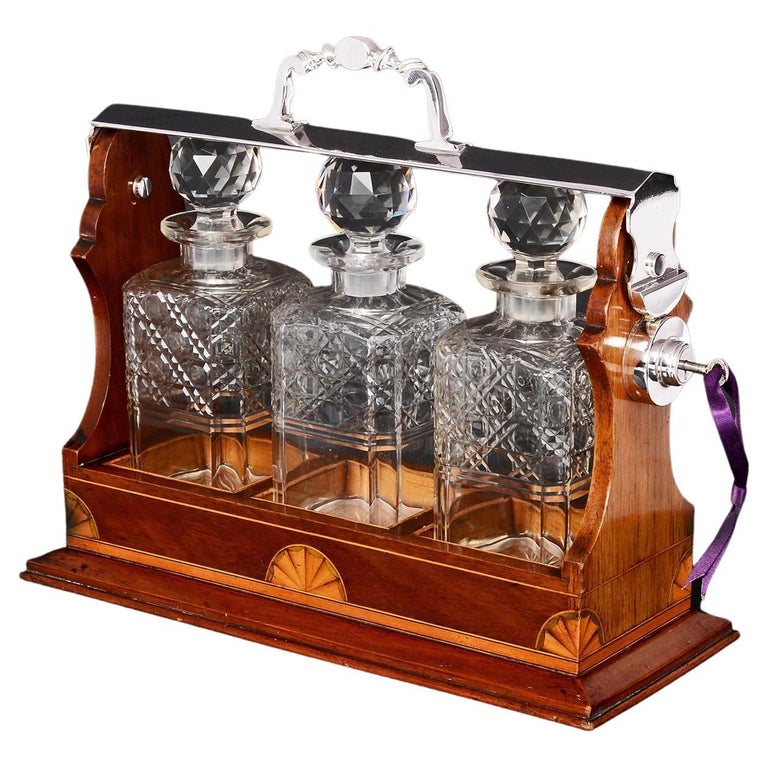 Antique 3-Bottle Satinwood and Silver-Plated Tantalus For Sale