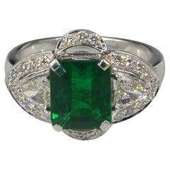Antique 3 Carat Emerald Engagement Ring, Emerald Statement Ring
