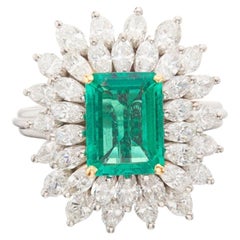 Antique 3 Carat Gold Ring, Halo Emerald Engagement Ring Art Deco