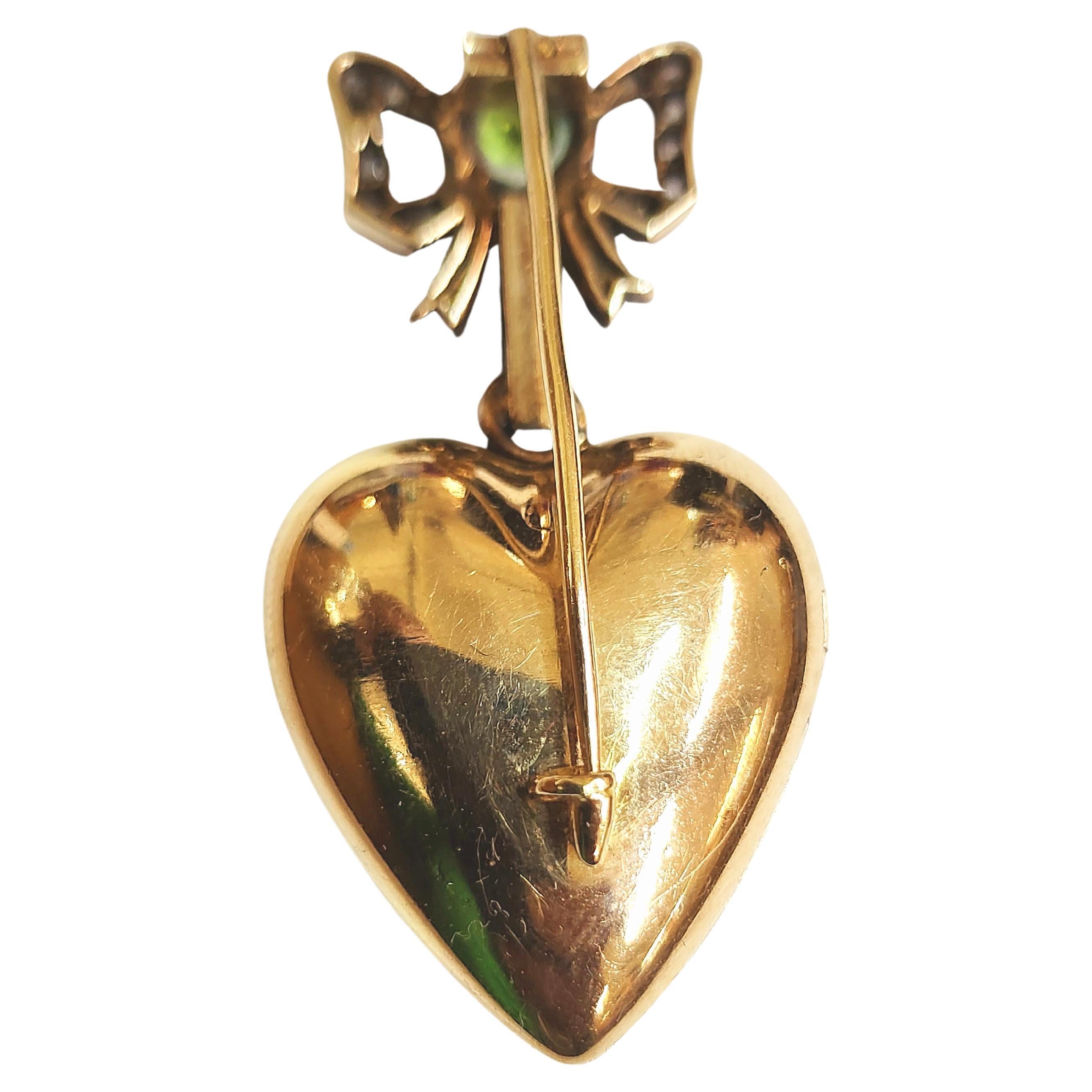 Antikes 3 Karat Diamant-Peridot-Herz-Medaillon-Gold-Anhänger mit altem Minenschliff 2