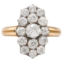 Antiker 3 Karat Gesamtgewicht Diamantring aus 18k Gelbgold und Silber mit Diamanten