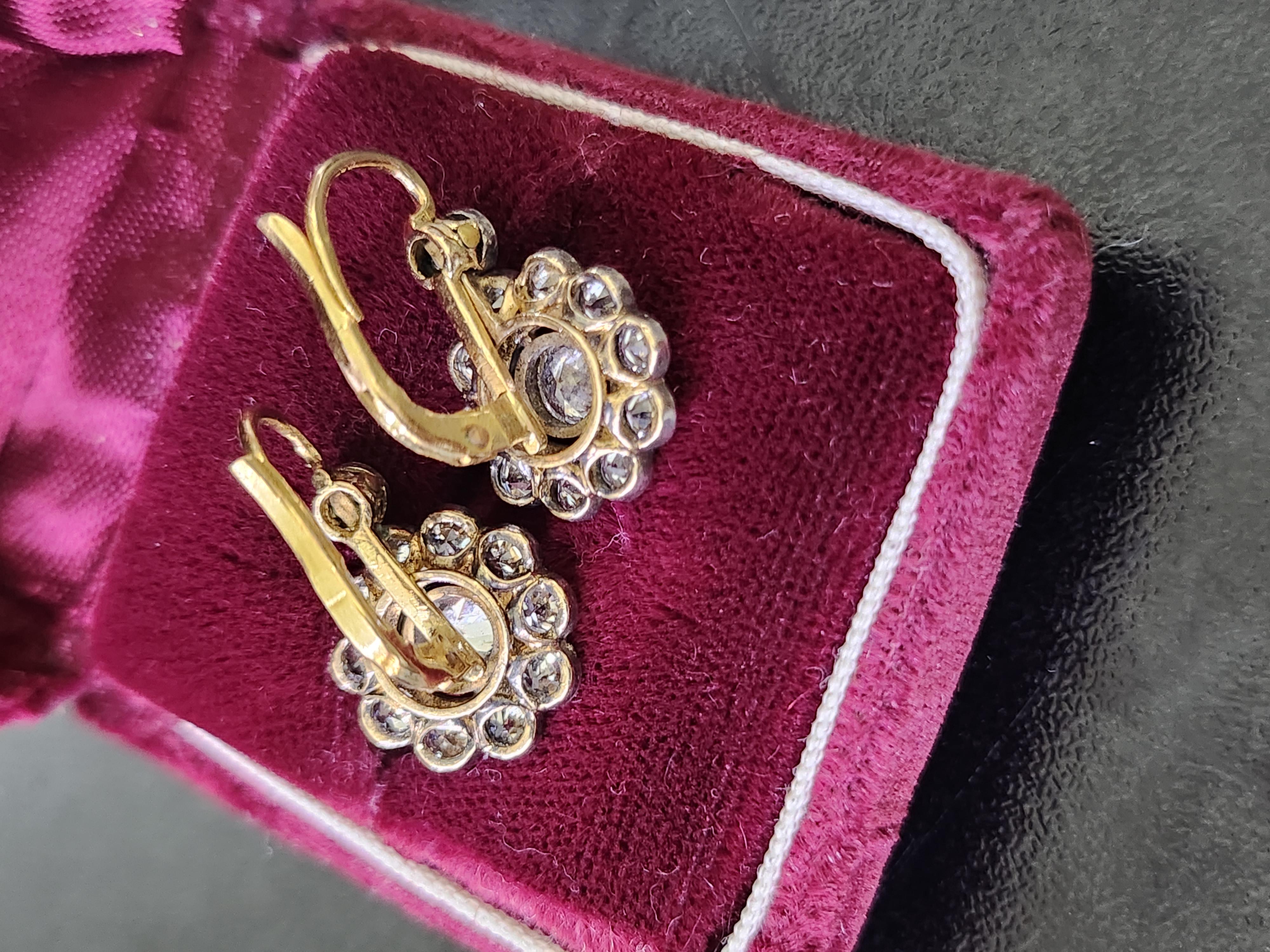 Pendientes Antiguos Franceses Corte Mina de 3 Quilates en venta 1