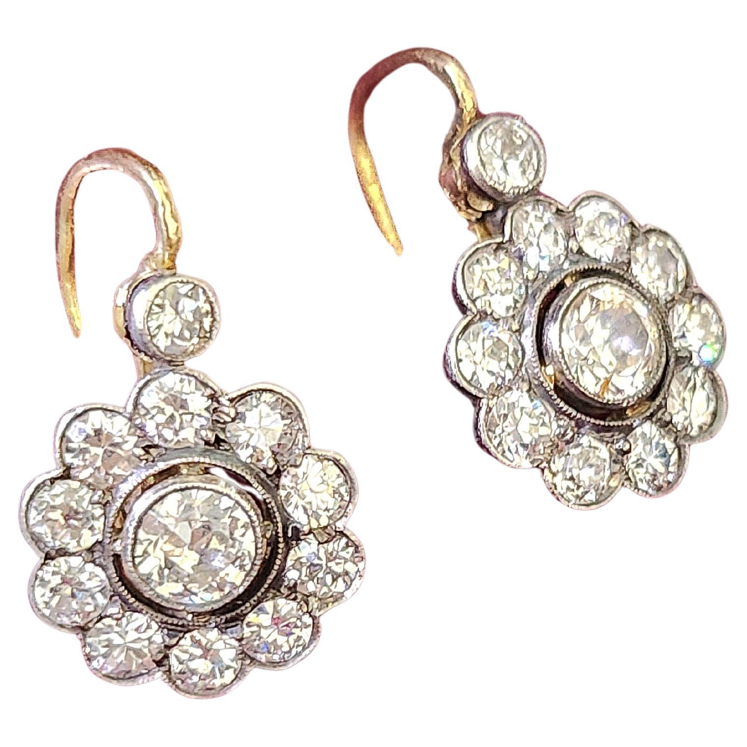 Pendientes Antiguos Franceses Corte Mina de 3 Quilates en venta