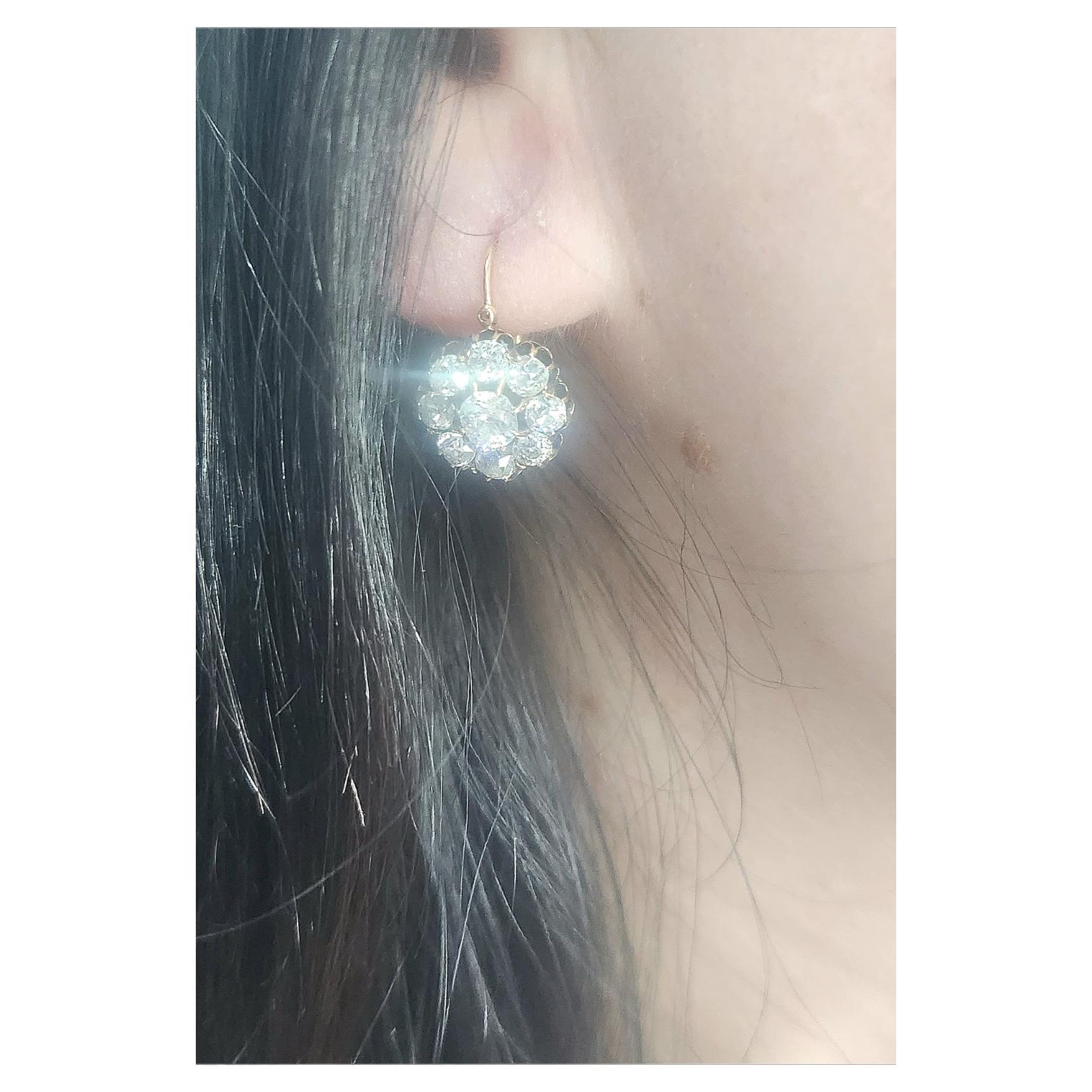 Antique 3 Carats Russian 1880s Old Mine Cut Diamond Earrings In Good Condition For Sale In Cairo, EG