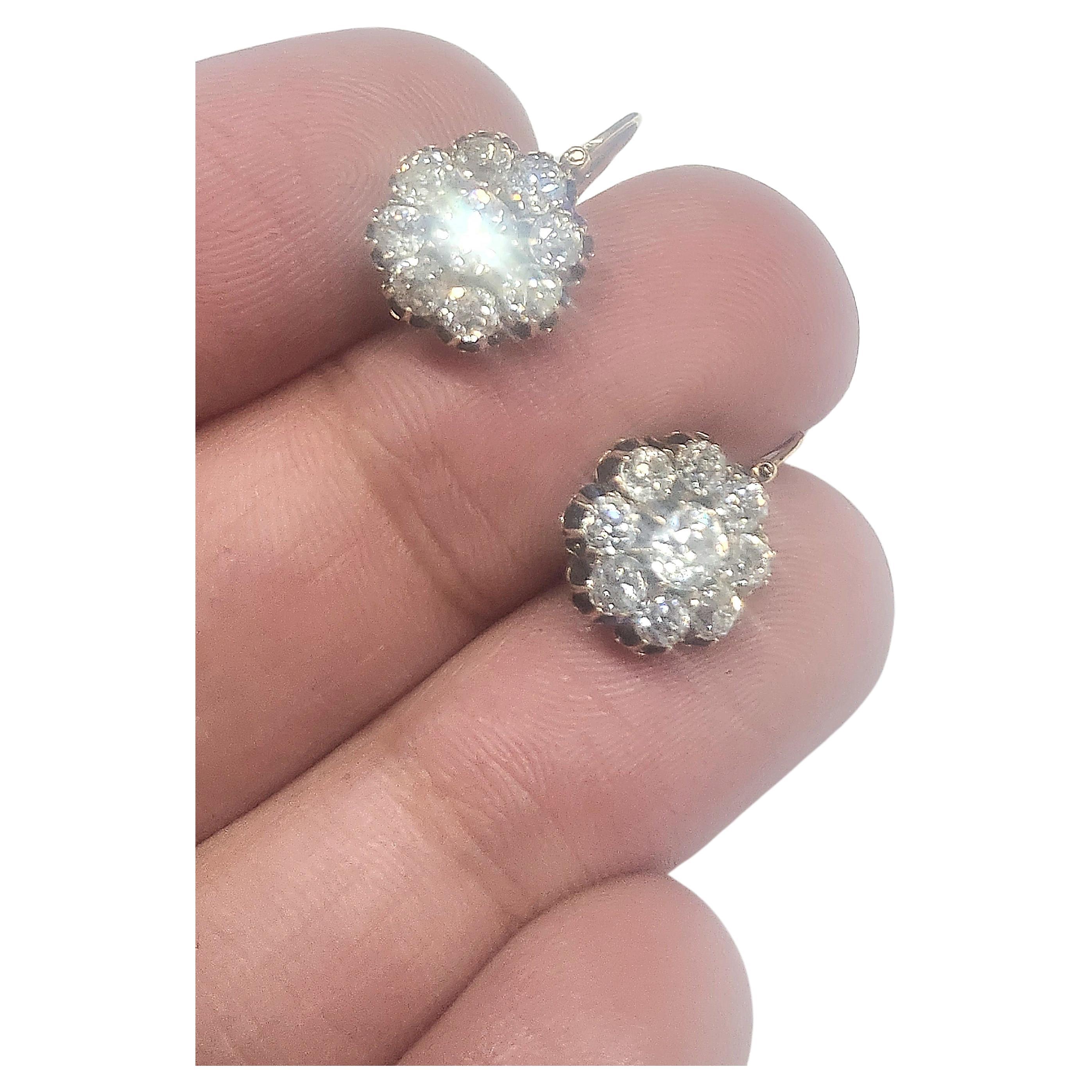 Antique 3 Carats Russian 1880s Old Mine Cut Diamond Earrings For Sale 1