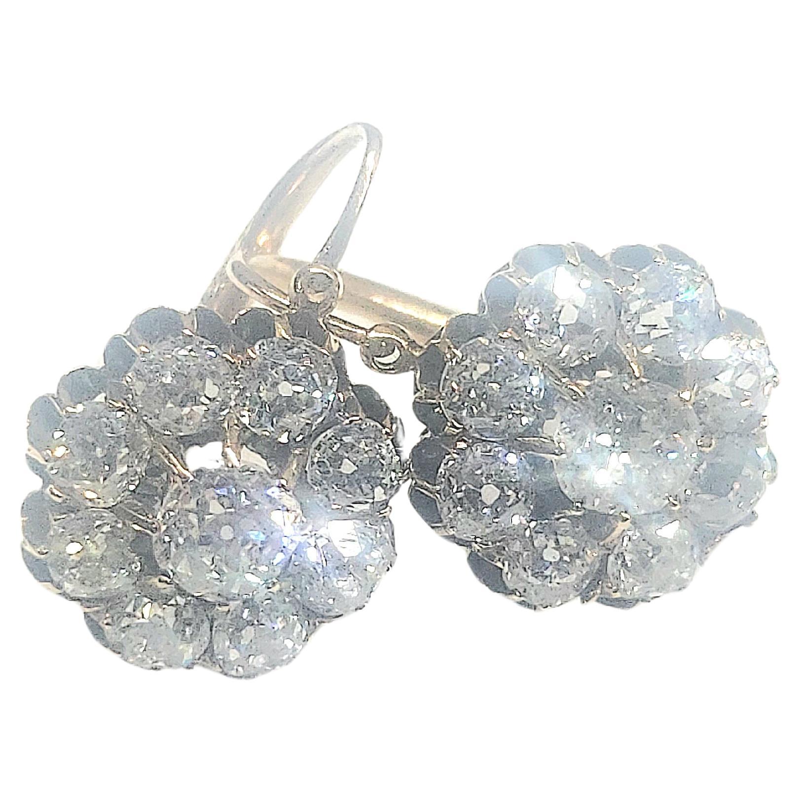 Boucles d'oreilles en diamants anciens 3 carats russes des années 1880 taillés dans la masse