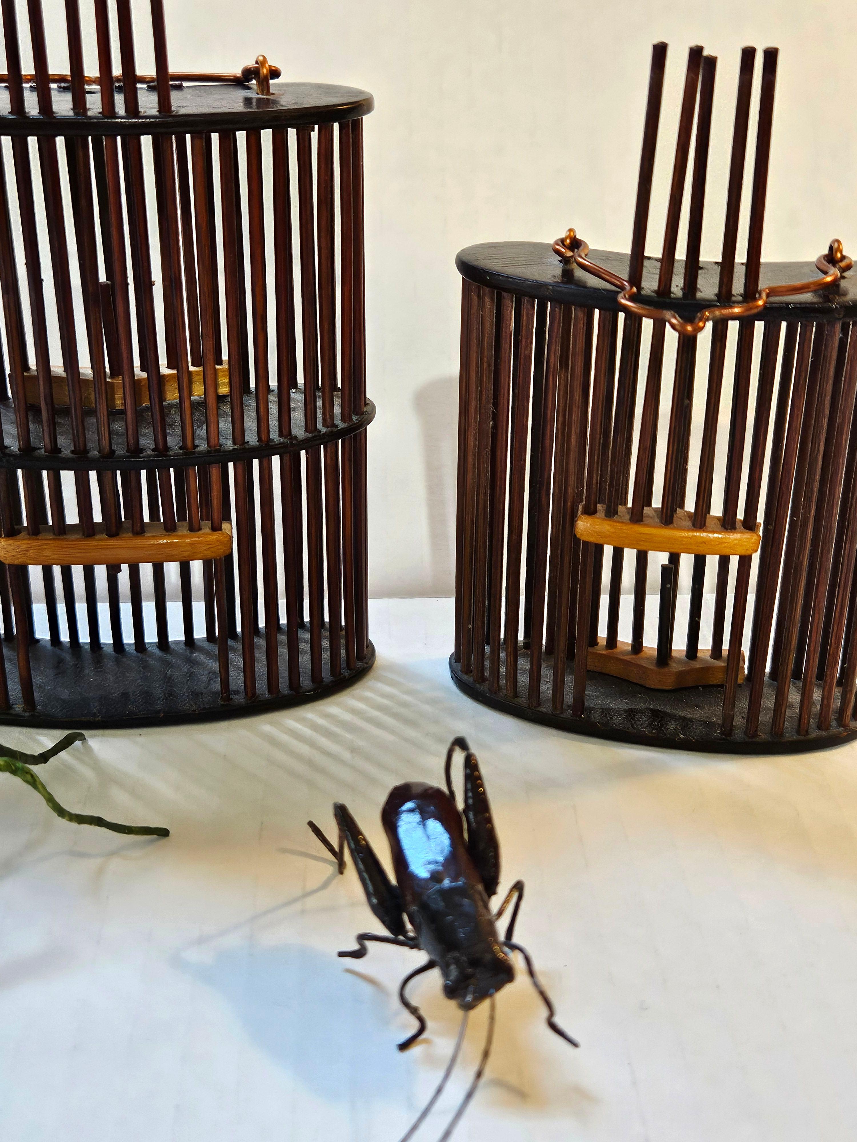Antique 3 Chinese Bamboo Insect Cricket Cages 