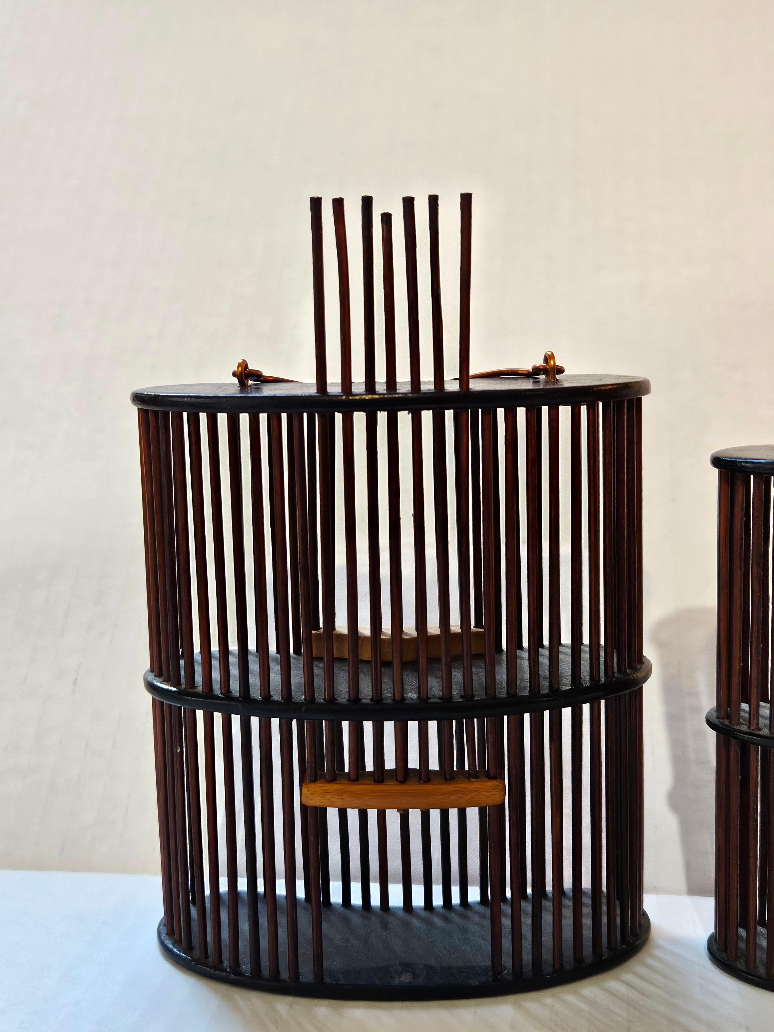 Wood Antique 3 Chinese Bamboo Insect Cricket Cages 