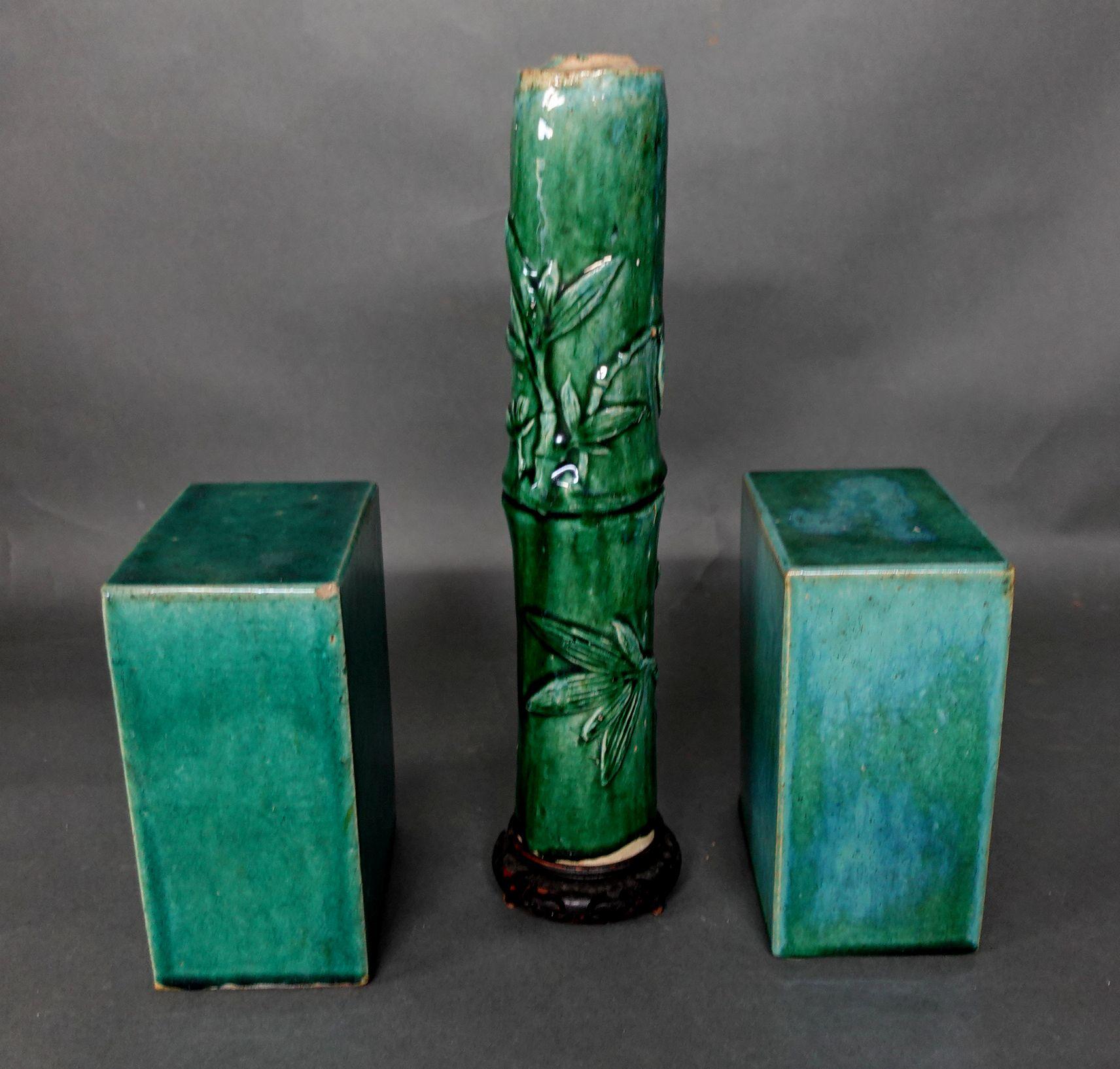 Porcelain Antique 3 Chinese Green-Glazed Pottery Items For Sale