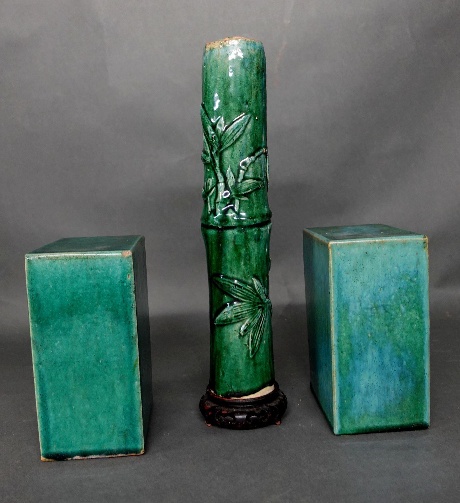 Antique 3 Chinese Green-Glazed Pottery Items For Sale 1