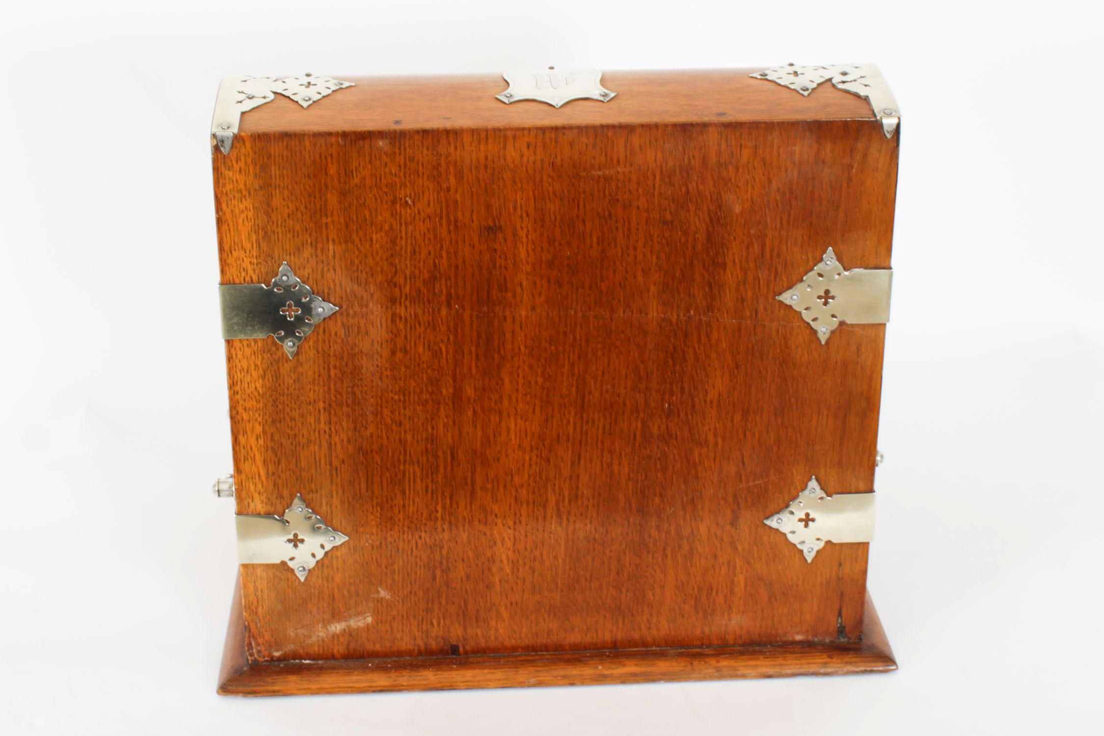 Antique 3 Crystal Decanter Oak Tantalus Dry Bar Games Compendium 19th Century For Sale 9
