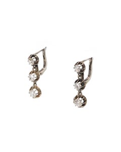 Antique 3 diamonds drop dormeuses French earrings in 18k gold