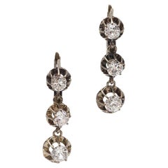 Antique 3 diamonds drop dormeuses French earrings in 18k gold