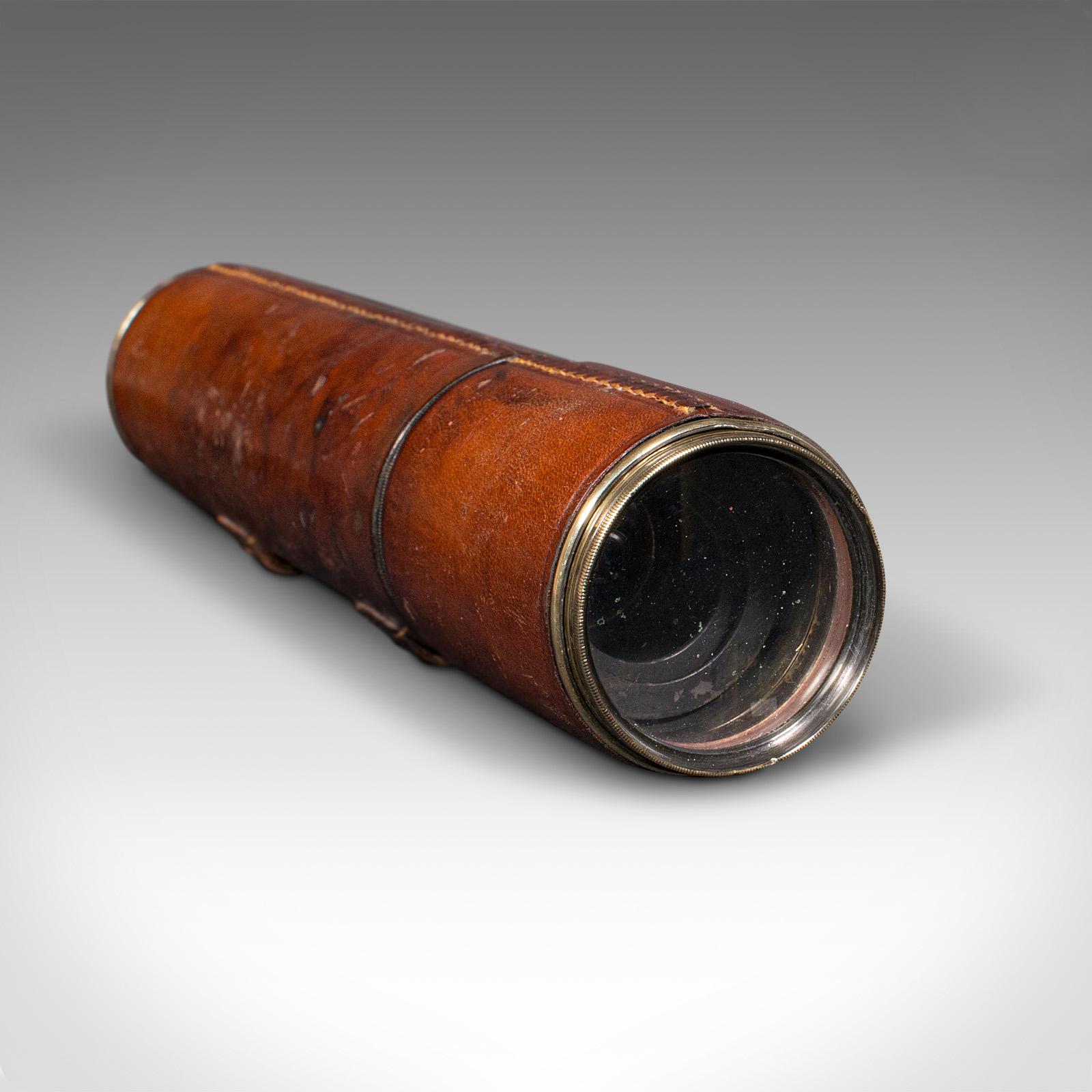 Laiton Telescope ancien à 3 tiroirs, laiton, cuir, Newton & Co, Victorien, C.1870 en vente