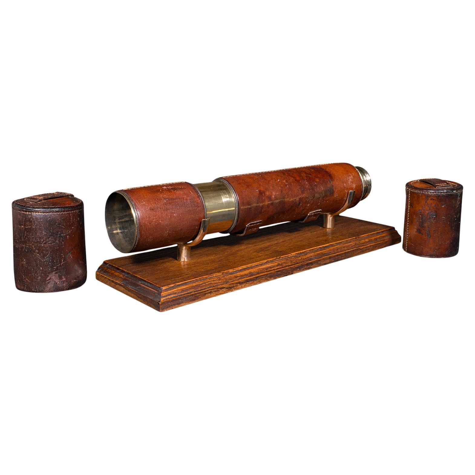 Antique 3 Draw Telescope, English Brass, Leather, Newton & Co, Victorian, C.1870