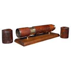 Antiguo telescopio de 3 cajones, latón inglés, cuero, Newton & Co, Victoriano, C.1870