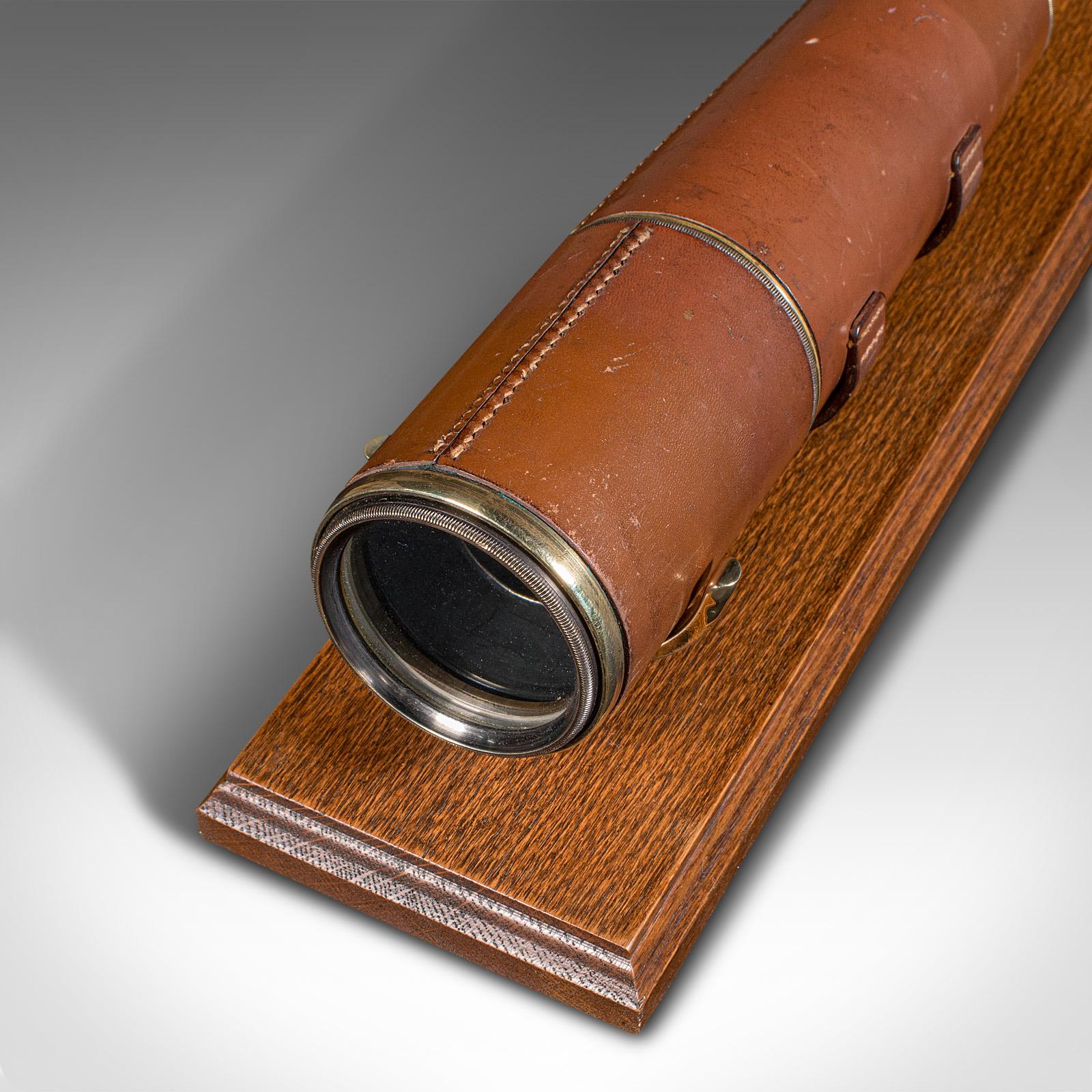 Antique 3 Draw Telescope, English, Brass, Leather, Terrestrial, Astro, Great War For Sale 4