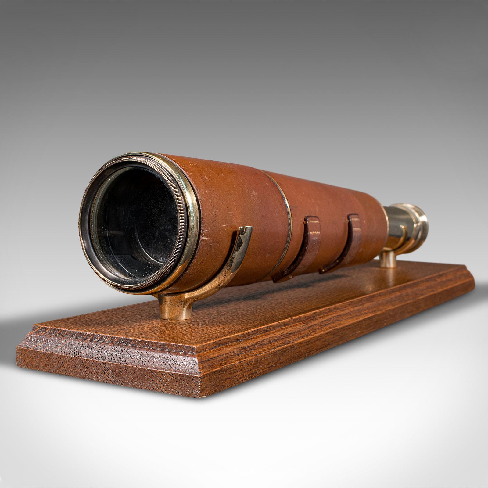 20th Century Antique 3 Draw Telescope, English, Brass, Leather, Terrestrial, Astro, Great War For Sale