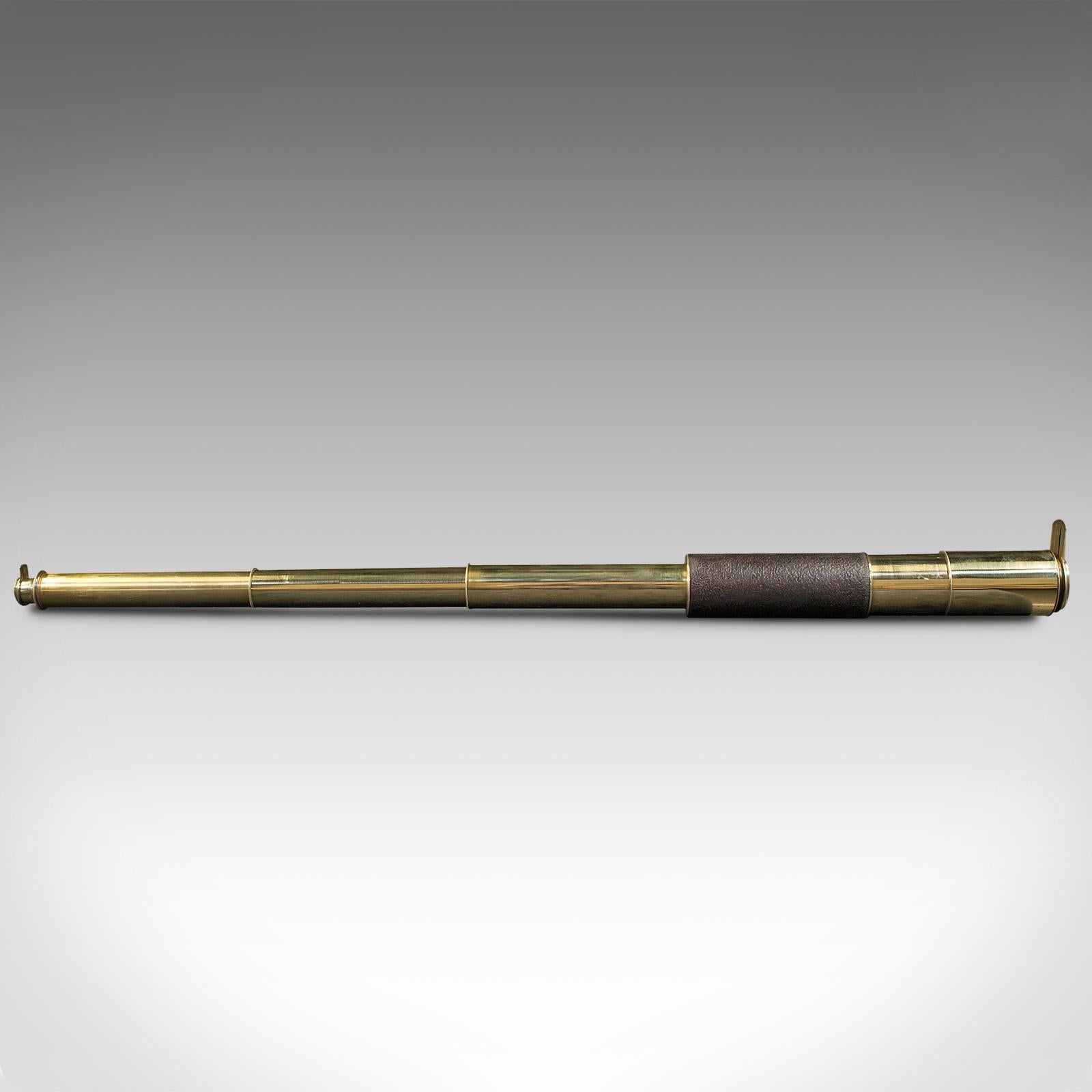 British Antique 3 Draw Telescope, English, Brass, Leather, Terrestrial, Victorian, 1870 For Sale