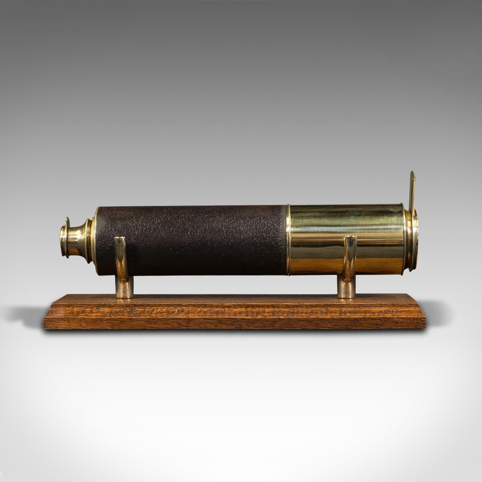 Antique 3 Draw Telescope, English, Brass, Leather, Terrestrial, Victorian, 1870 In Good Condition For Sale In Hele, Devon, GB