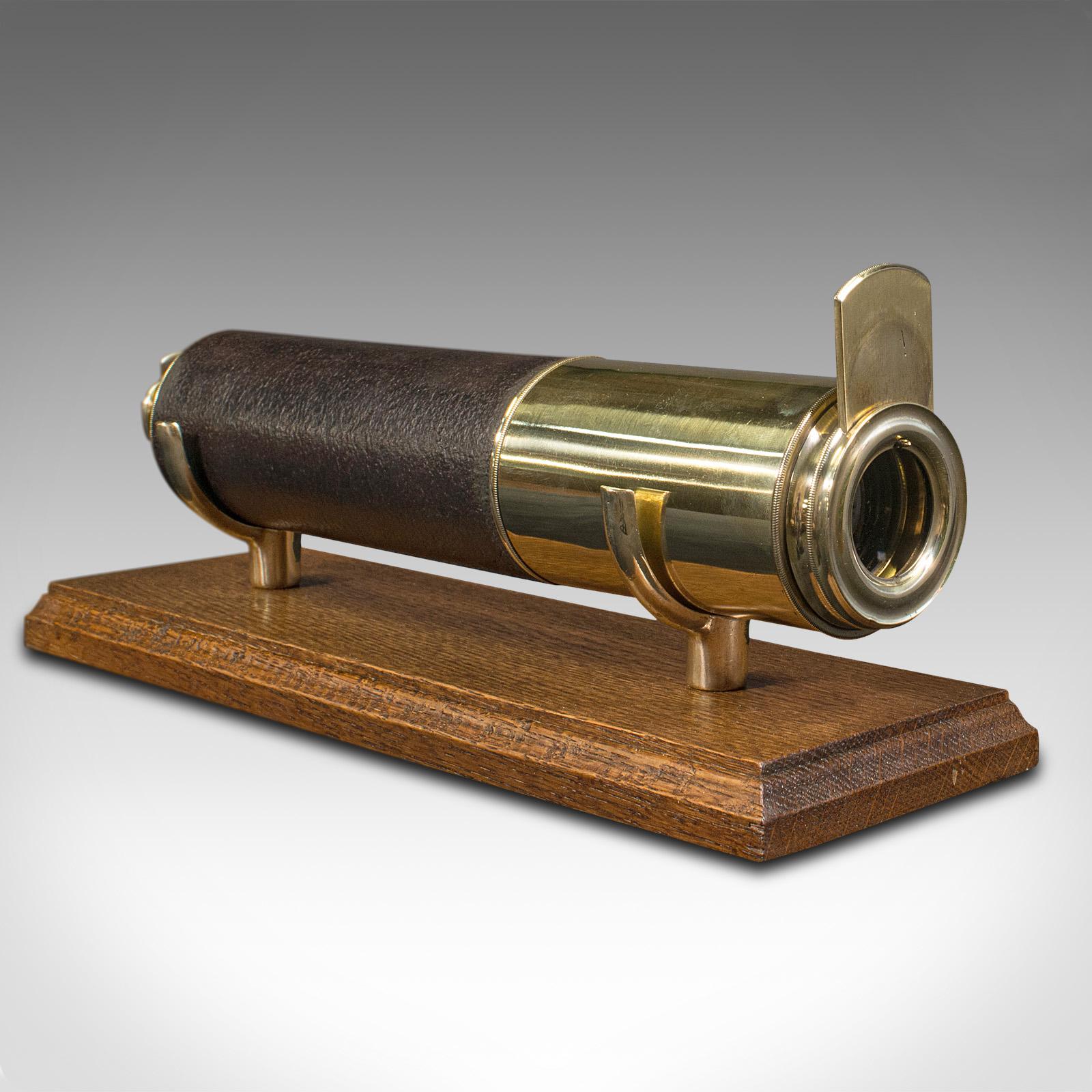 19th Century Antique 3 Draw Telescope, English, Brass, Leather, Terrestrial, Victorian, 1870 For Sale