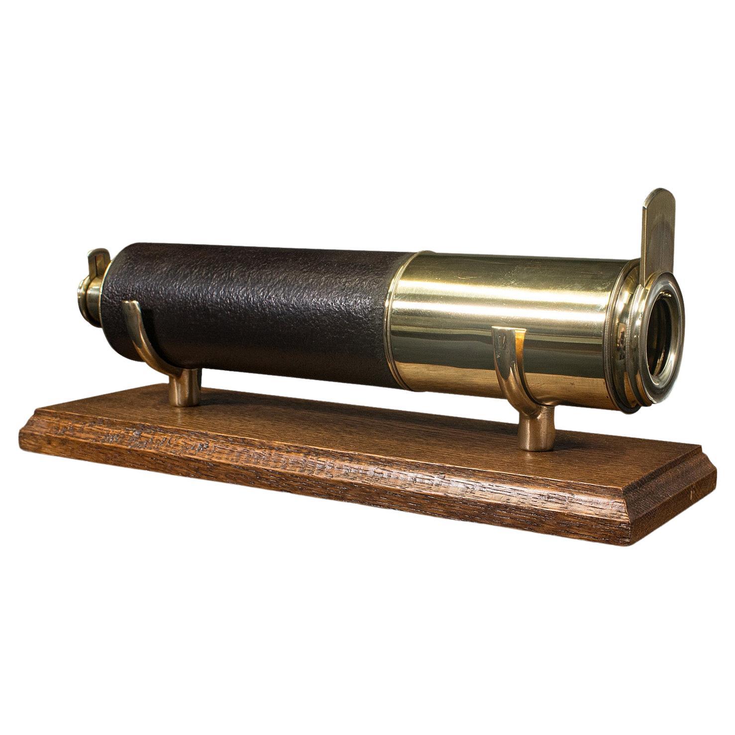 Antique 3 Draw Telescope, English, Brass, Leather, Terrestrial, Victorian, 1870 For Sale