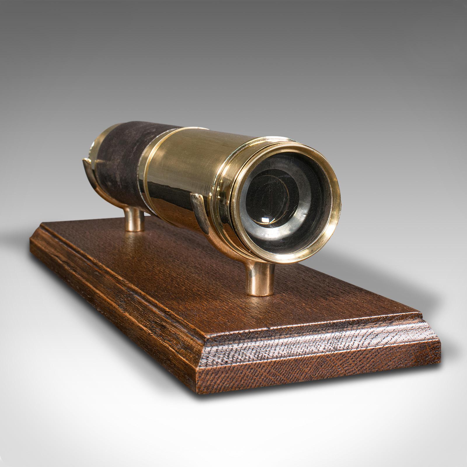 British Antique 3 Draw Telescope, English, Brass, Terrestrial Refractor, Victorian, 1900 For Sale