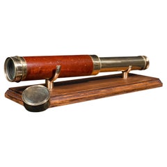 Telescope antique anglais à 3 tiroirs, bois fruitier, laiton, Henry Hughes, victorien