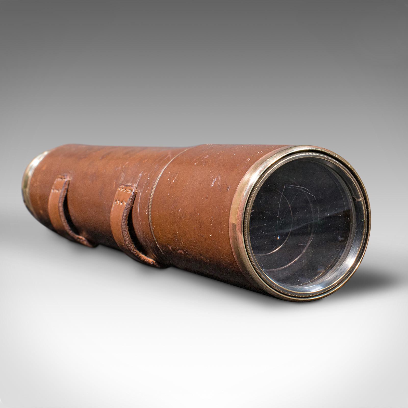 Telescope édouardien ancien à 3 tiroirs, anglais, cuir, Broadhurst Clarkson & Co Bon état - En vente à Hele, Devon, GB