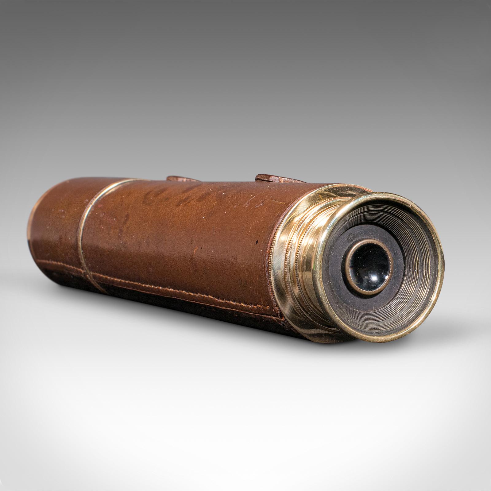 20ième siècle Telescope édouardien ancien à 3 tiroirs, anglais, cuir, Broadhurst Clarkson & Co en vente