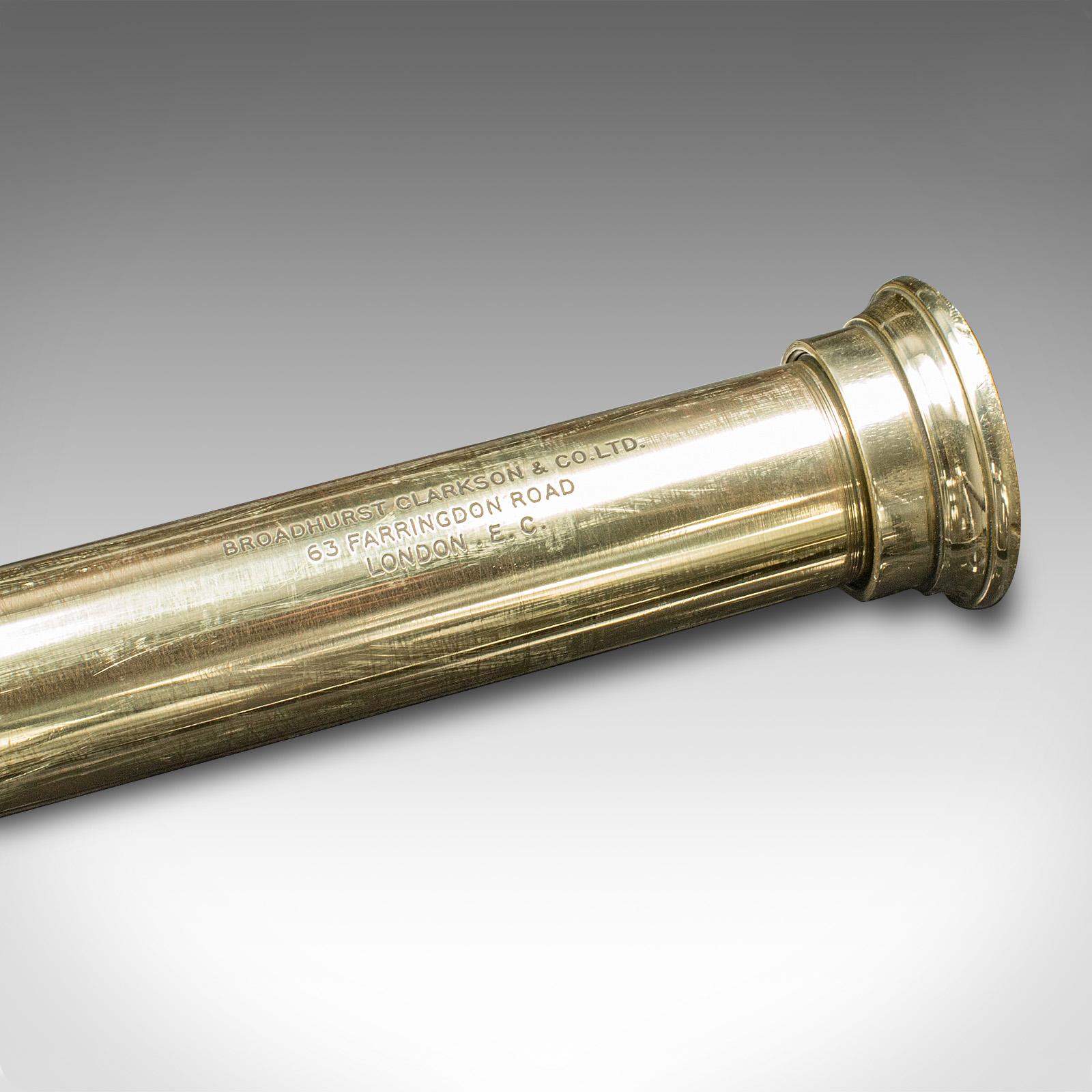 Laiton Telescope édouardien ancien à 3 tiroirs, anglais, cuir, Broadhurst Clarkson & Co en vente