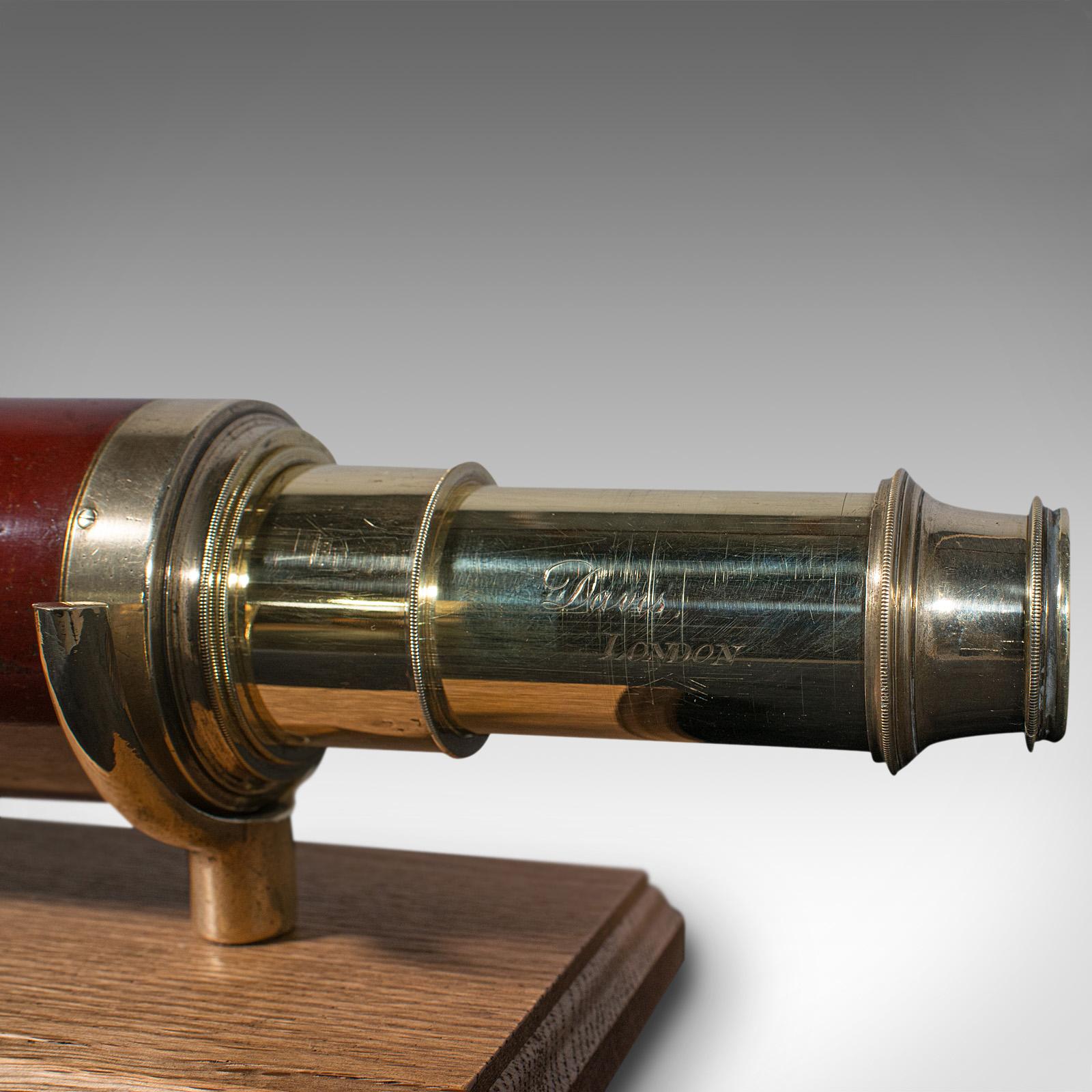 Brass Antique 3 Draw Telescope, English, Terrestrial, Davis of London, Victorian, 1860 For Sale