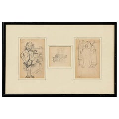 Antiguos 3 Dibujos de un Artista de Boston, Firmados Principios del Siglo XX, D3