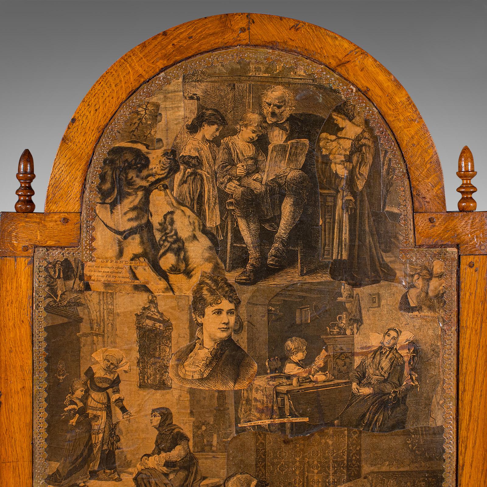 Antique 3 Fold Scrap Screen, English, Oak, Photo Prop, Room Divider, Victorian In Good Condition In Hele, Devon, GB