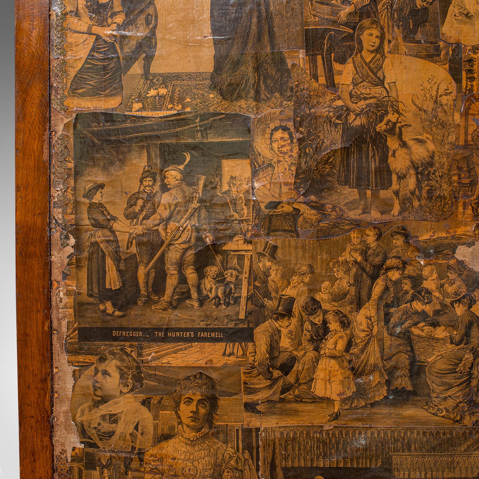 19th Century Antique 3 Fold Scrap Screen, English, Oak, Photo Prop, Room Divider, Victorian