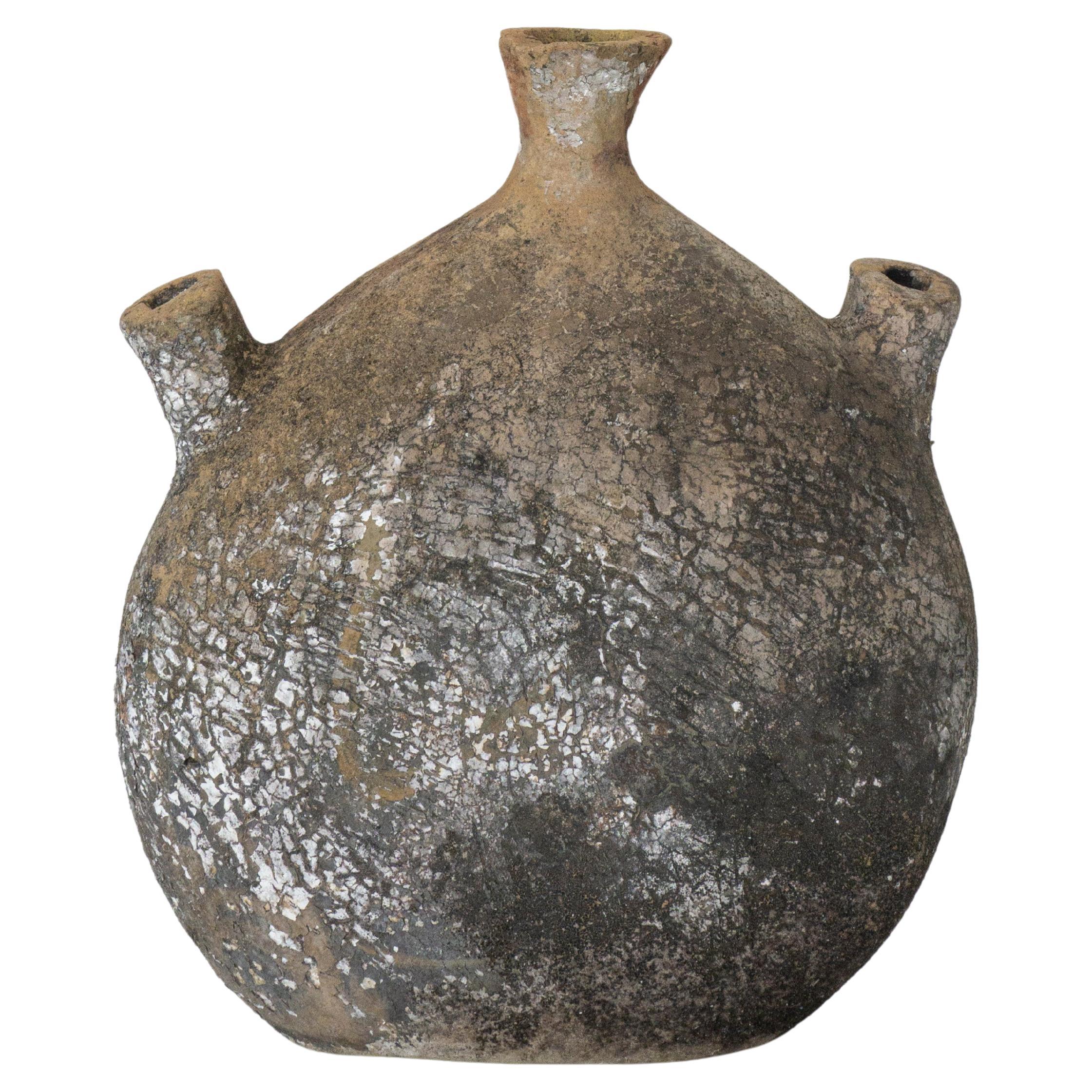 Antique 3-Mouth Clay Vase. Rafael. XX Century. Herencias Collection.