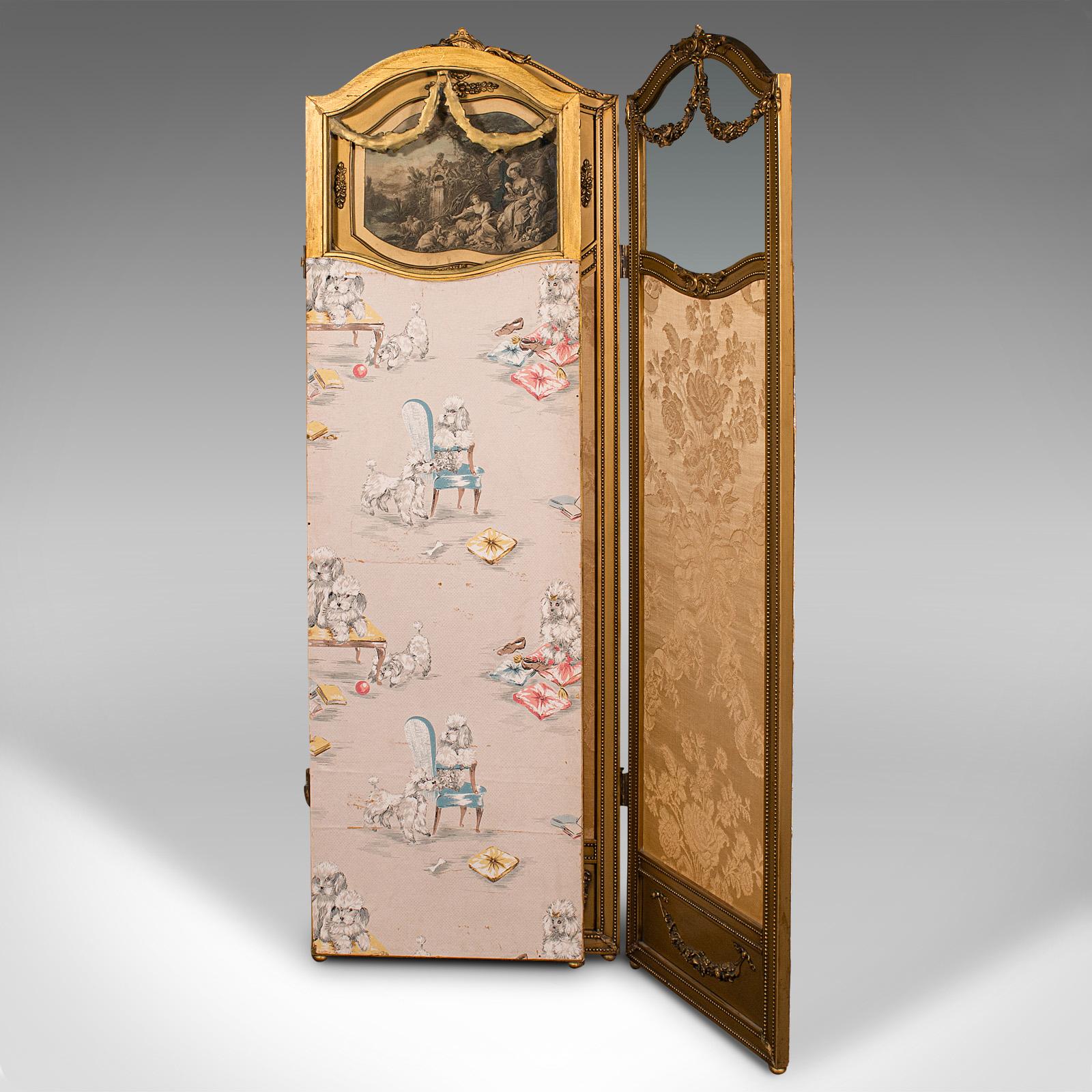 Antiker 3-teiliger Kommodenschirm, Französisch, vergoldetes Holz, Raumteiler, viktorianisch, 1900 (Spätviktorianisch) im Angebot