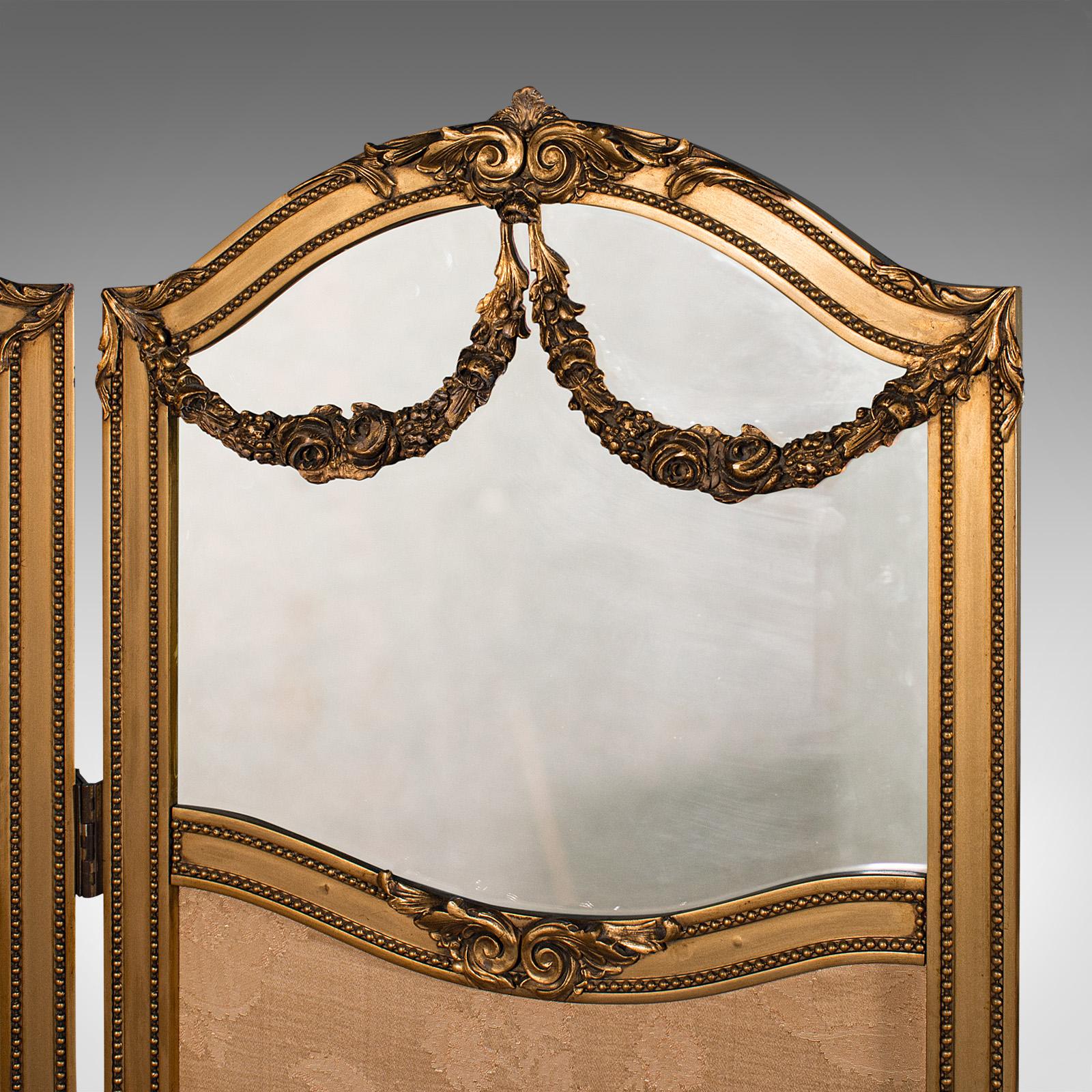 19th Century Antique 3 Panel Dressing Screen, French, Giltwood, Room Divider, Victorian, 1900 For Sale