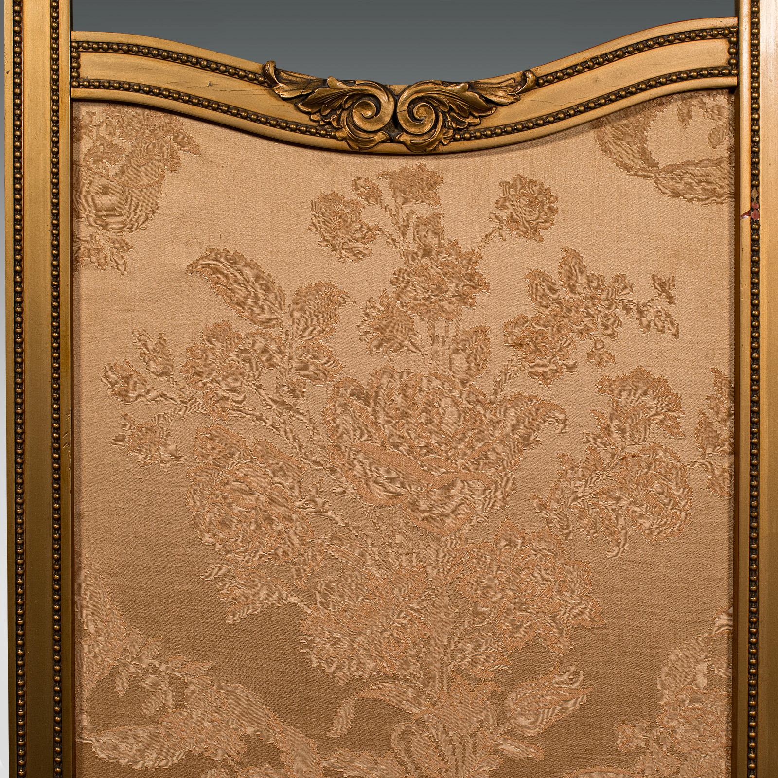 Antique 3 Panel Dressing Screen, French, Giltwood, Room Divider, Victorian, 1900 For Sale 1