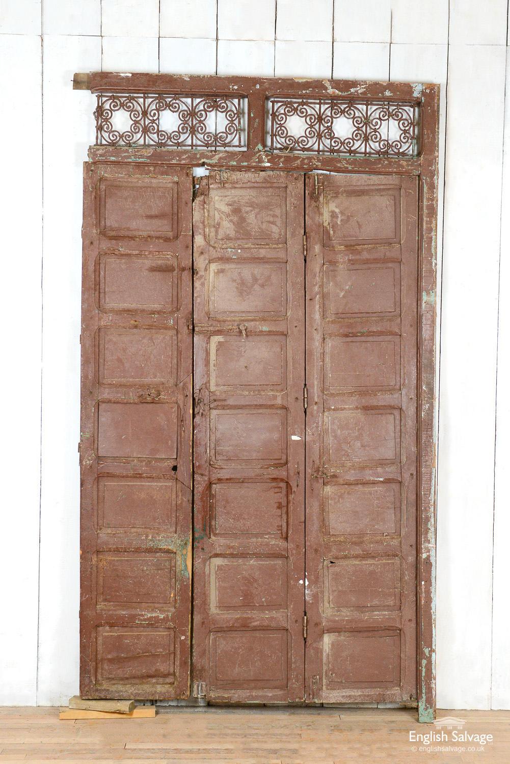Wood Antique 3 Paneled Folding Doors in Frame, 20th Century For Sale