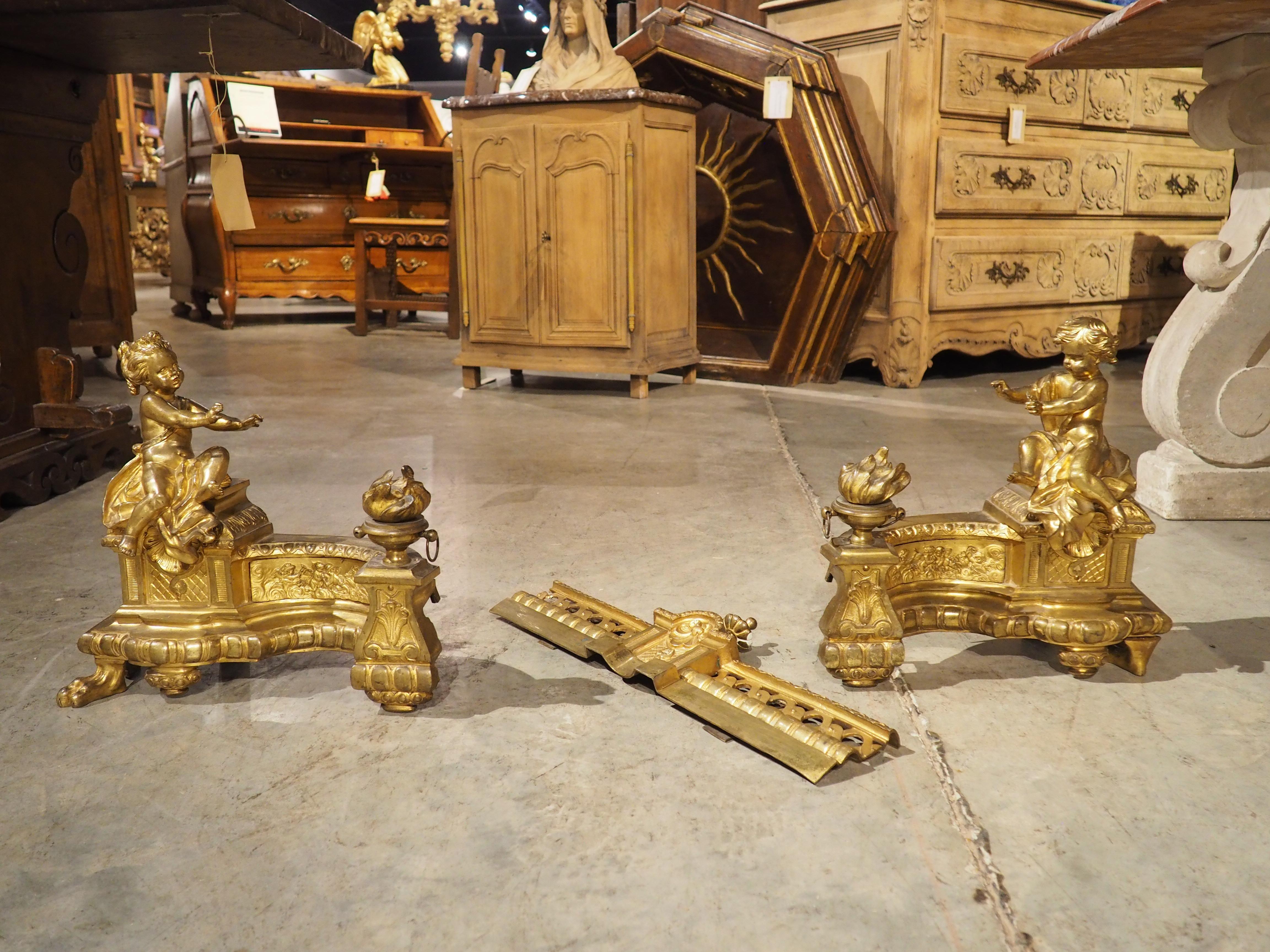 Antique 3 pezzi in bronzo dorato francese 'Bar de Cheminee', parafuoco, C.C. 1880 in vendita 10