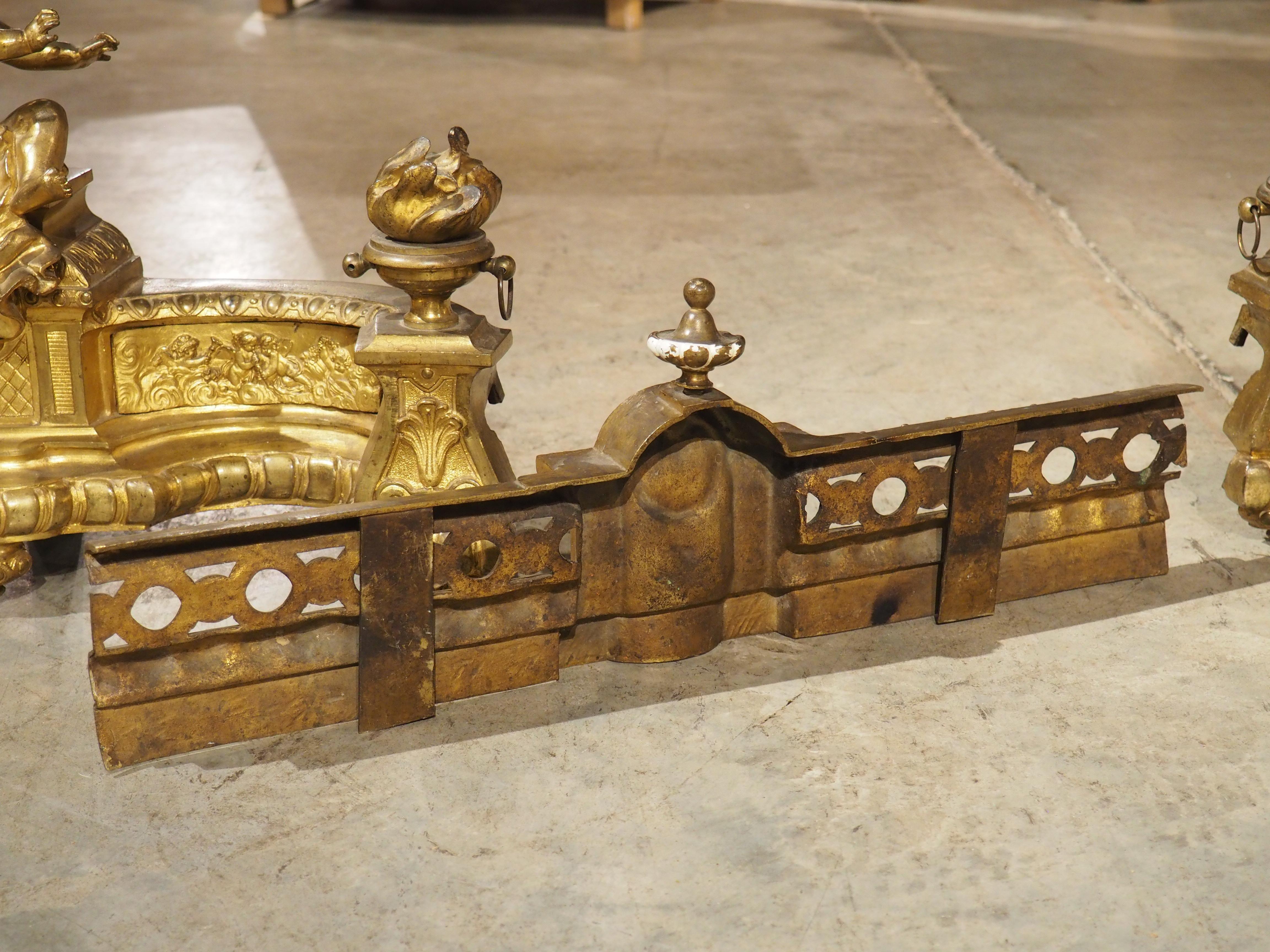 Antique 3 pezzi in bronzo dorato francese 'Bar de Cheminee', parafuoco, C.C. 1880 in vendita 11