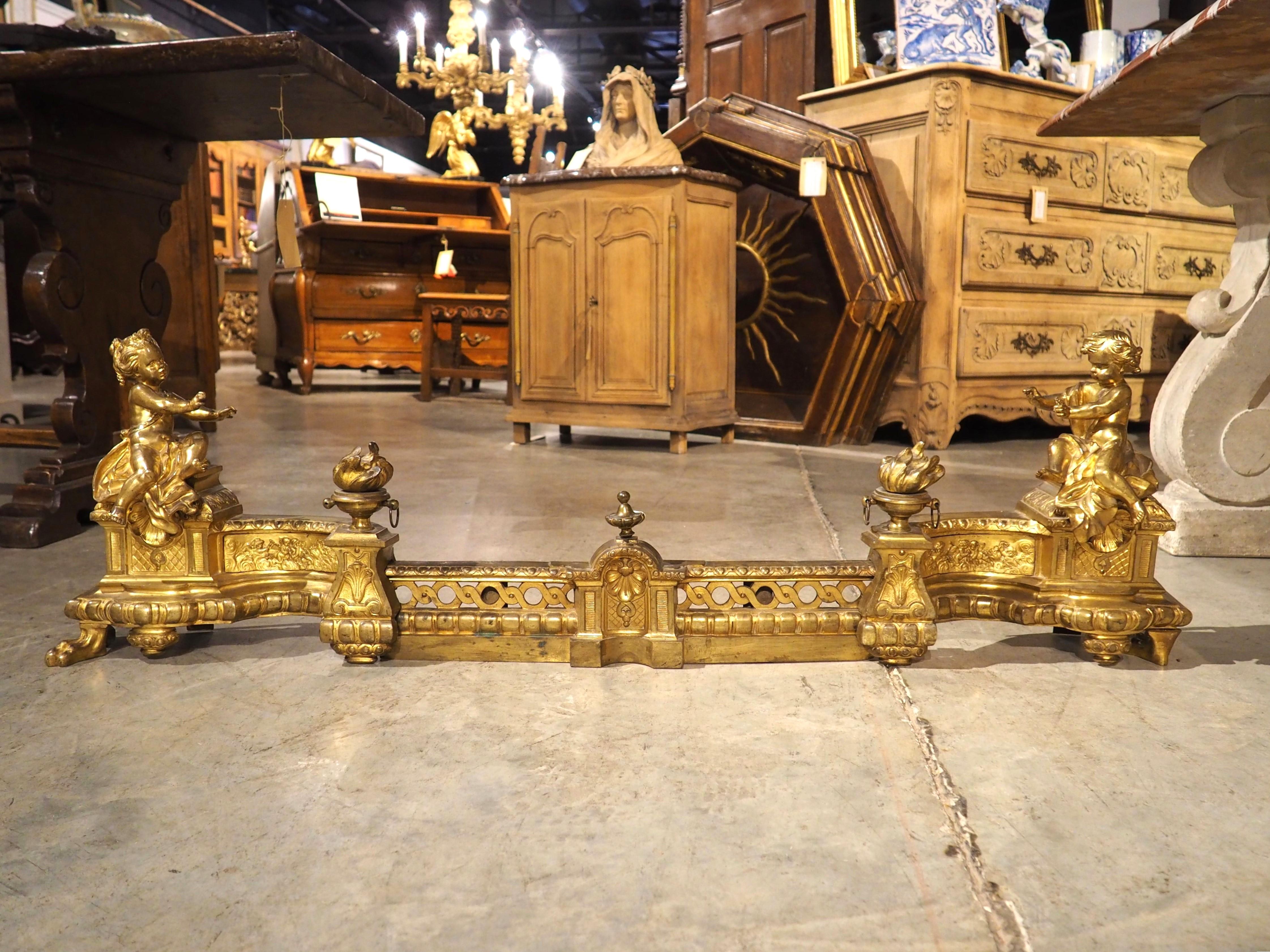 Antique 3 pezzi in bronzo dorato francese 'Bar de Cheminee', parafuoco, C.C. 1880 in vendita 12